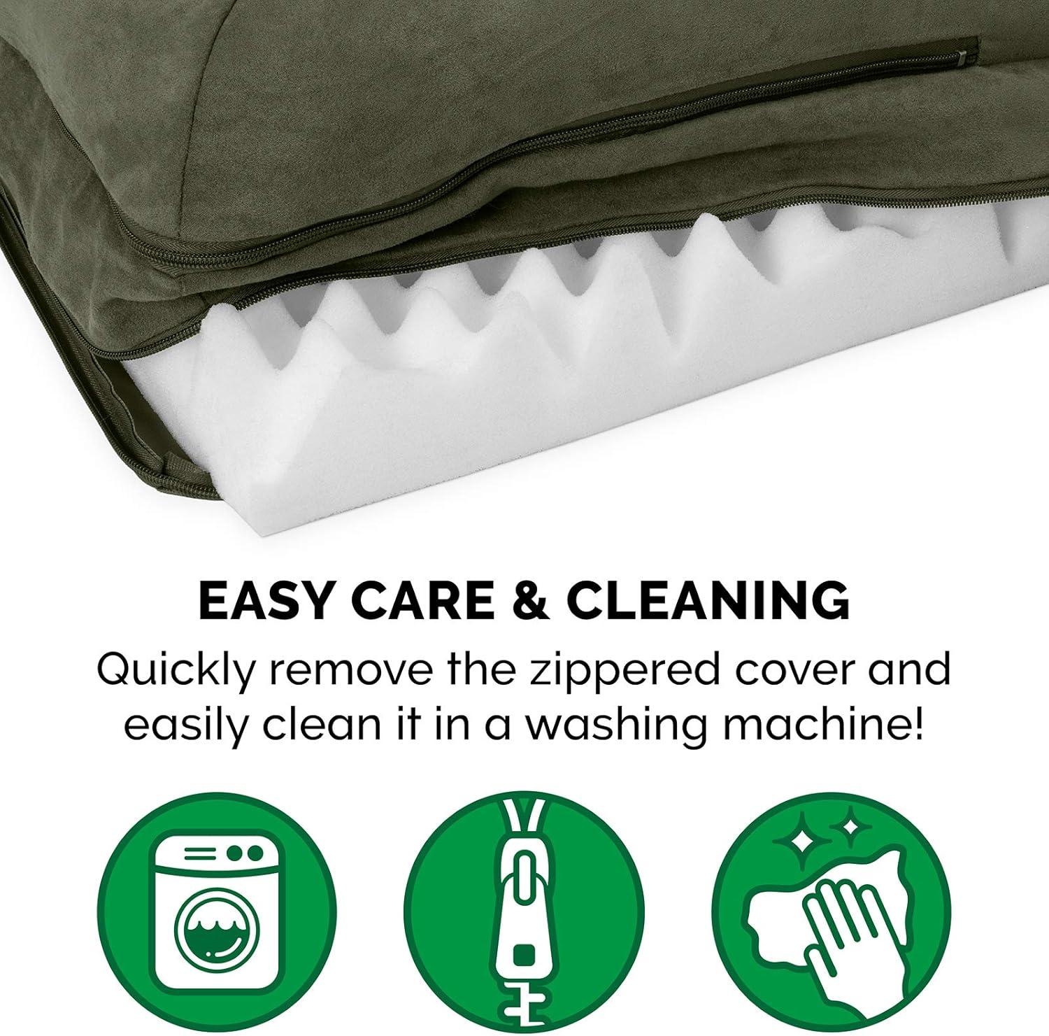 imageFurhaven Orthopedic Dog Bed for Large Dogs w Removable Bolsters ampamp Washable Cover For Dogs Up to 95 lbs Plush ampamp Velvet L Shaped Chaise Sable Brown JumboXLDark Sage