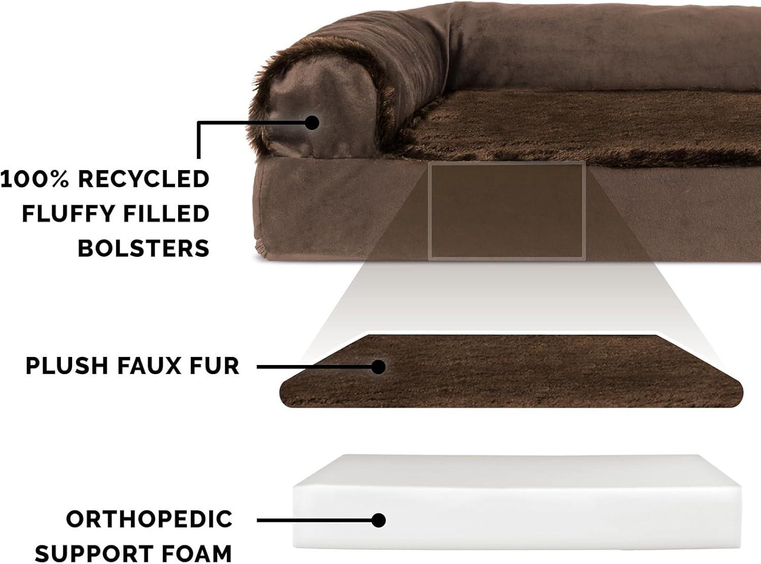 imageFurhaven Orthopedic Dog Bed for Large Dogs w Removable Bolsters ampamp Washable Cover For Dogs Up to 95 lbs Plush ampamp Velvet L Shaped Chaise Sable Brown JumboXLRooster Toy Sable Brown