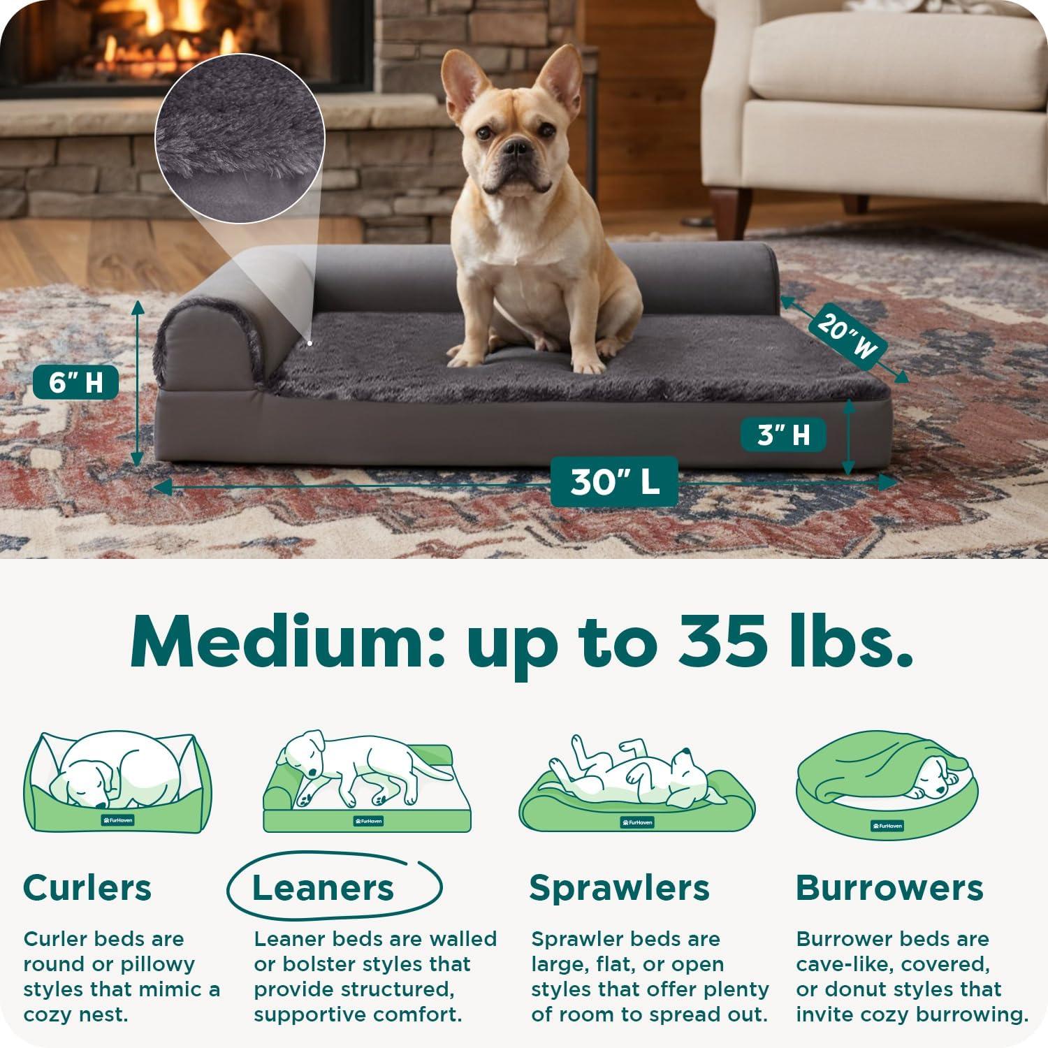 imageFurhaven Orthopedic Dog Bed for Large Dogs w Removable Bolsters ampamp Washable Cover For Dogs Up to 95 lbs Plush ampamp Velvet L Shaped Chaise Sable Brown JumboXLPlatinum Gray