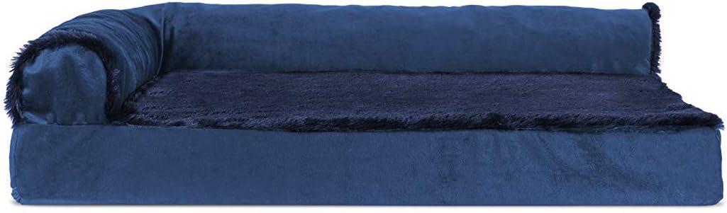 imageFurhaven Orthopedic Dog Bed for Large Dogs w Removable Bolsters ampamp Washable Cover For Dogs Up to 95 lbs Plush ampamp Velvet L Shaped Chaise Sable Brown JumboXLDeep Sapphire
