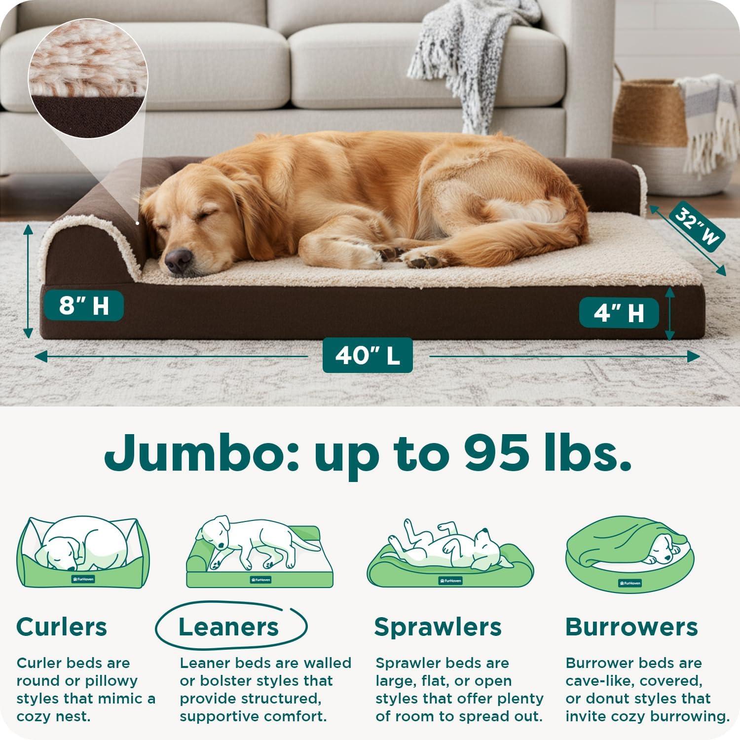 imageFurhaven Orthopedic Dog Bed for Large Dogs w Removable Bolsters ampamp Washable Cover For Dogs Up to 95 lbs Plush ampamp Velvet L Shaped Chaise Sable Brown JumboXLEspresso