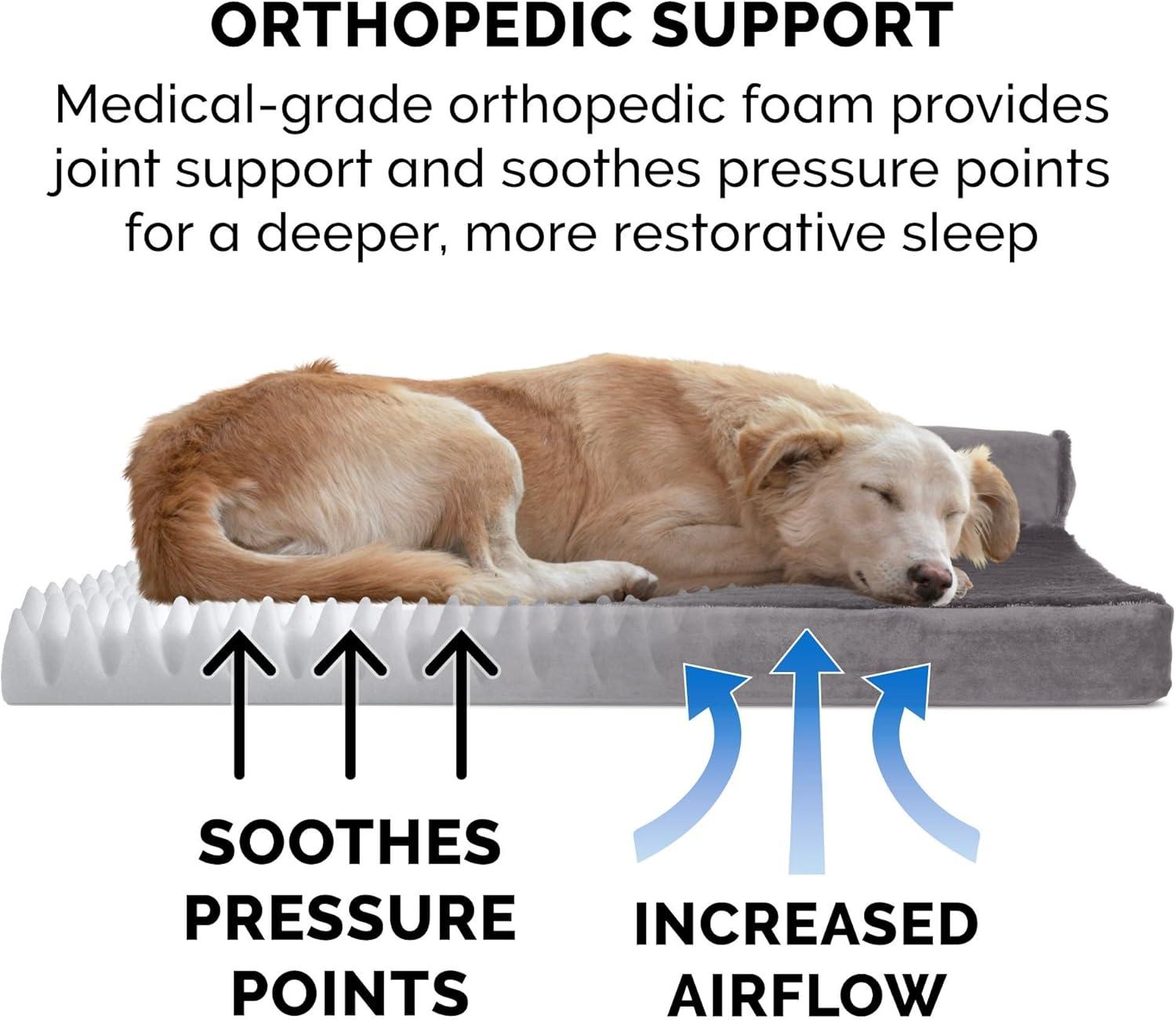 imageFurhaven Orthopedic Dog Bed for Large Dogs w Removable Bolsters ampamp Washable Cover For Dogs Up to 95 lbs Plush ampamp Velvet L Shaped Chaise Sable Brown JumboXLDino Toy Platinum Gray