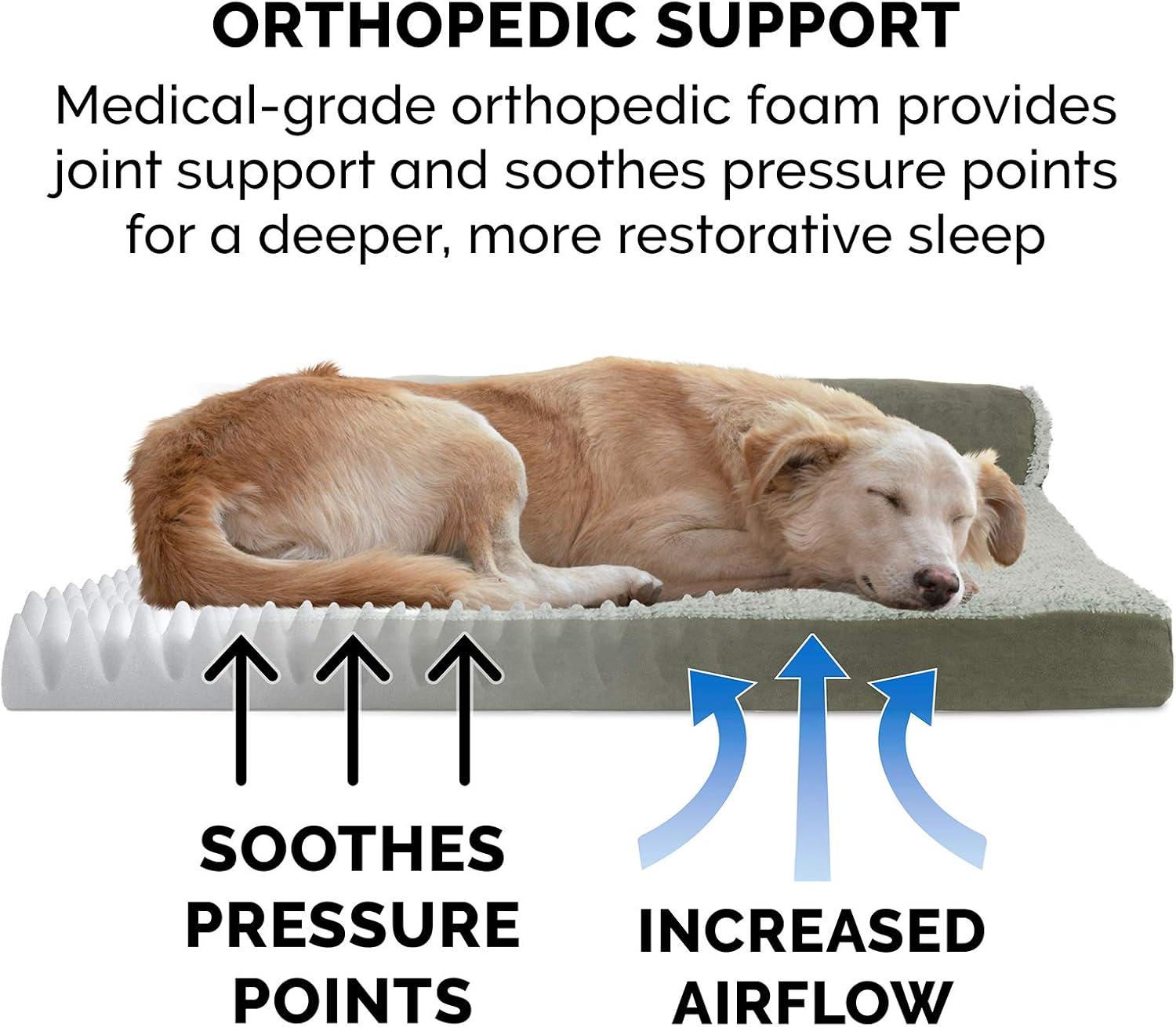 imageFurhaven Orthopedic Dog Bed for Large Dogs w Removable Bolsters ampamp Washable Cover For Dogs Up to 95 lbs Plush ampamp Velvet L Shaped Chaise Sable Brown JumboXLDark Sage
