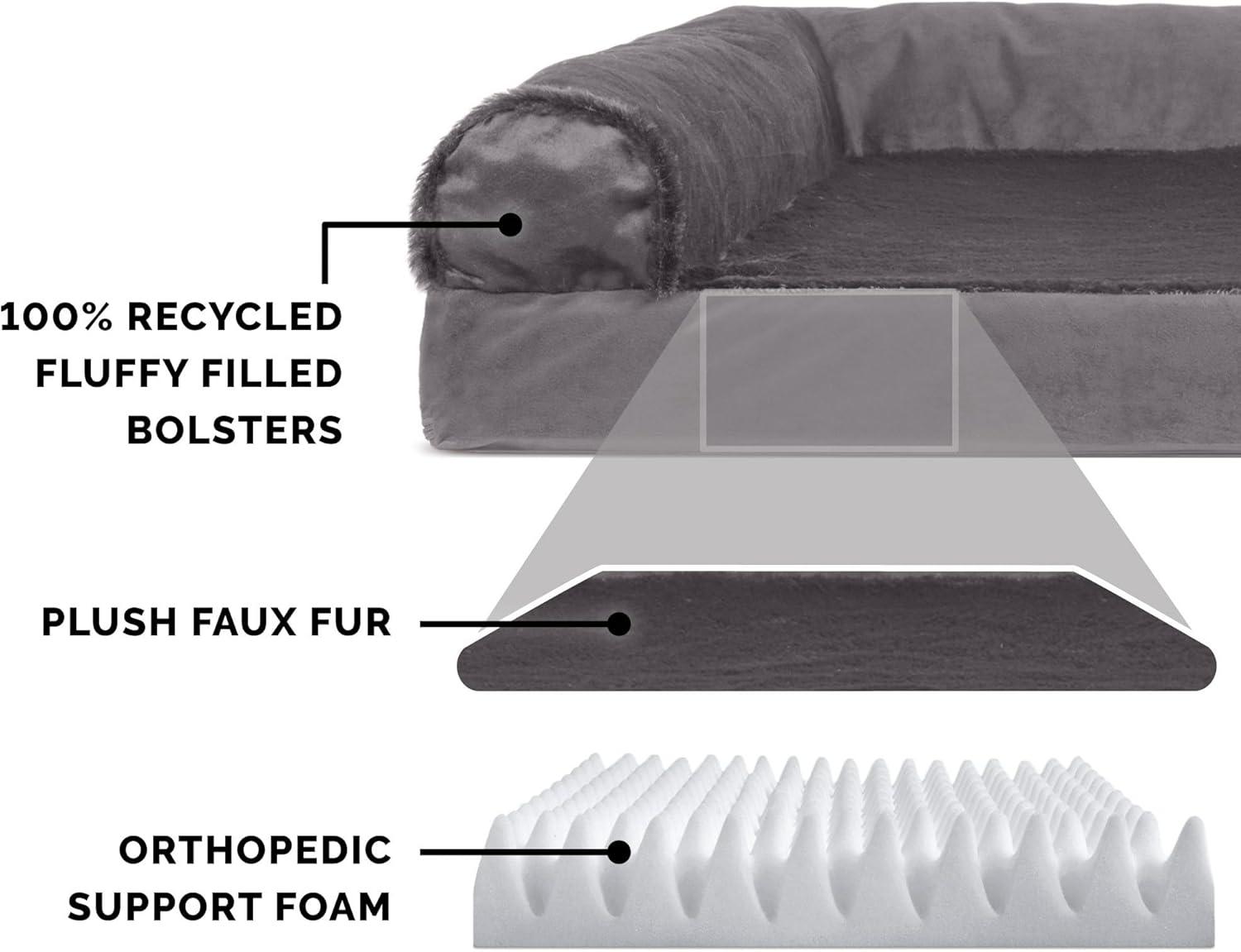 imageFurhaven Orthopedic Dog Bed for Large Dogs w Removable Bolsters ampamp Washable Cover For Dogs Up to 95 lbs Plush ampamp Velvet L Shaped Chaise Sable Brown JumboXLDino Toy Platinum Gray