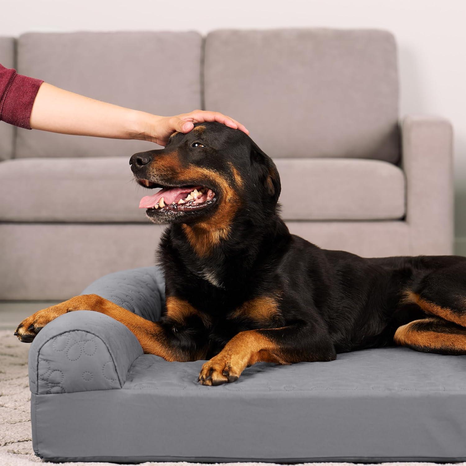 imageFurhaven Orthopedic Dog Bed for Large Dogs w Removable Bolsters ampamp Washable Cover For Dogs Up to 95 lbs Plush ampamp Velvet L Shaped Chaise Sable Brown JumboXLTitanium