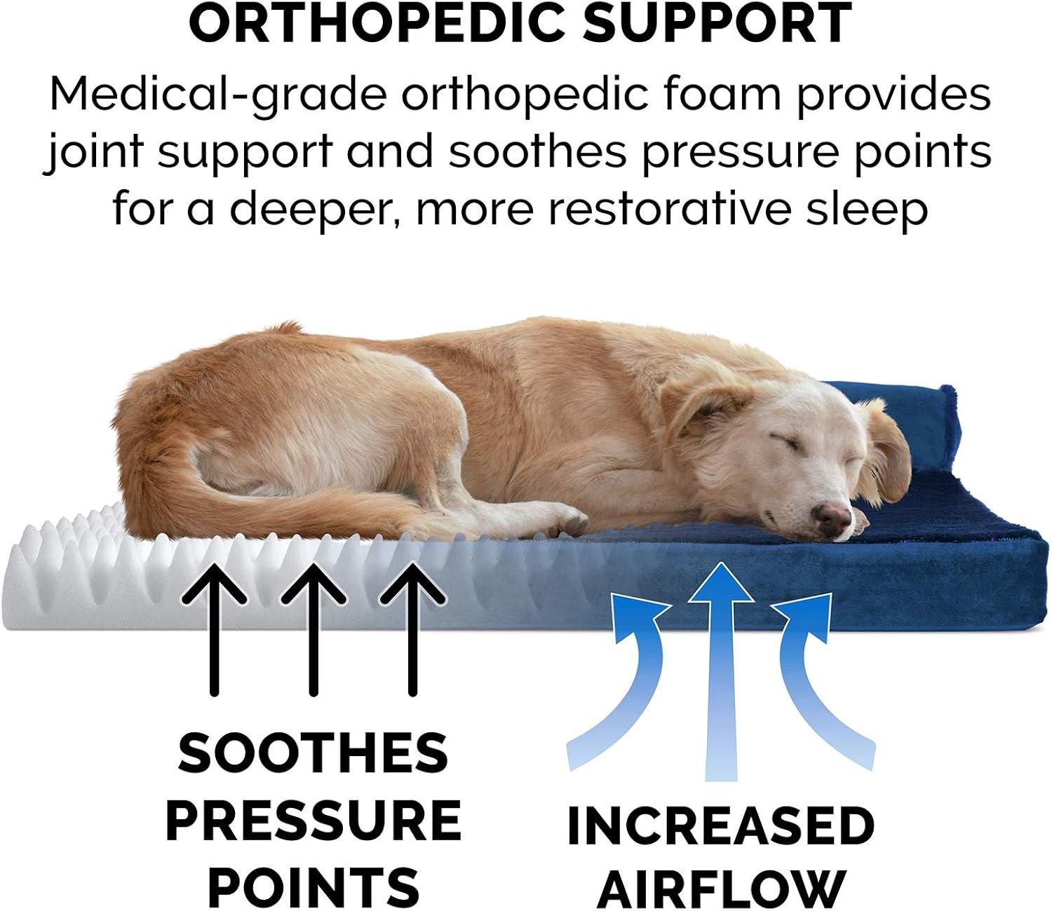 imageFurhaven Orthopedic Dog Bed for Large Dogs w Removable Bolsters ampamp Washable Cover For Dogs Up to 95 lbs Plush ampamp Velvet L Shaped Chaise Sable Brown JumboXLDeep Sapphire