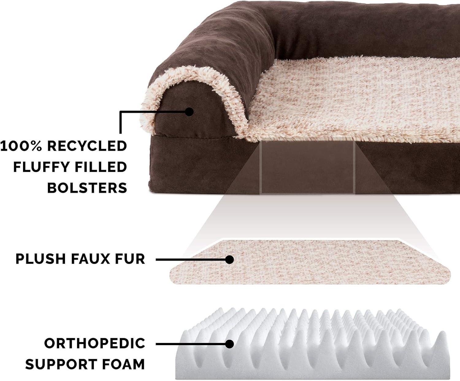 imageFurhaven Orthopedic Dog Bed for Large Dogs w Removable Bolsters ampamp Washable Cover For Dogs Up to 95 lbs Plush ampamp Velvet L Shaped Chaise Sable Brown JumboXLDino Toy Espresso