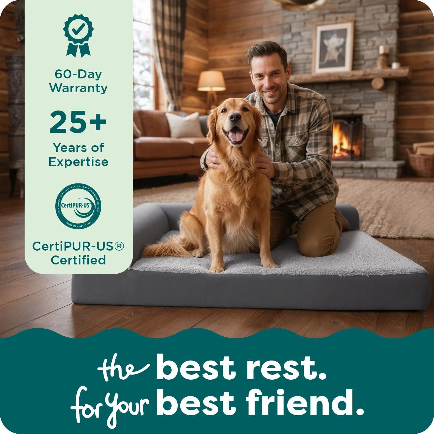 imageFurhaven Orthopedic Dog Bed for Large Dogs w Removable Bolsters ampamp Washable Cover For Dogs Up to 95 lbs Plush ampamp Velvet L Shaped Chaise Sable Brown JumboXLStone Gray
