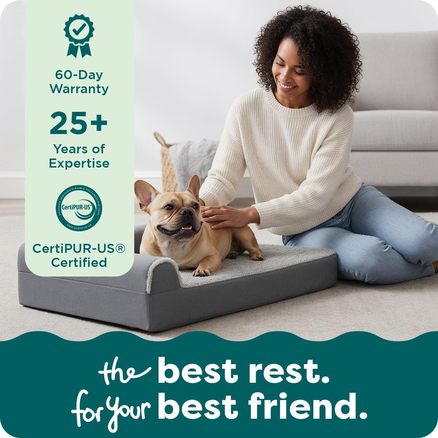 imageFurhaven Orthopedic Dog Bed for Large Dogs w Removable Bolsters ampamp Washable Cover For Dogs Up to 95 lbs Plush ampamp Velvet L Shaped Chaise Sable Brown JumboXLStone Gray