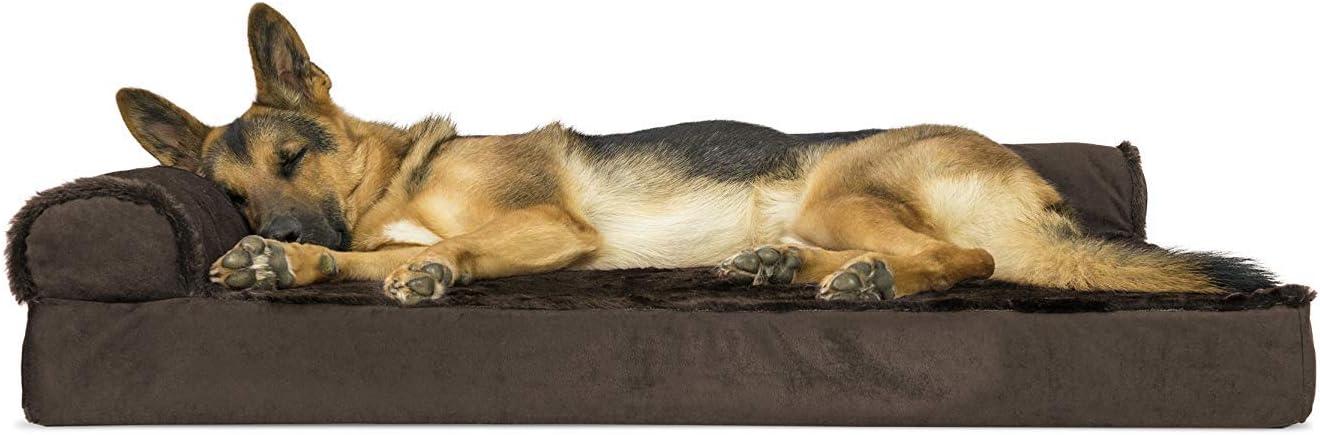 imageFurhaven Orthopedic Dog Bed for Large Dogs w Removable Bolsters ampamp Washable Cover For Dogs Up to 95 lbs Plush ampamp Velvet L Shaped Chaise Sable Brown JumboXLSable Brown