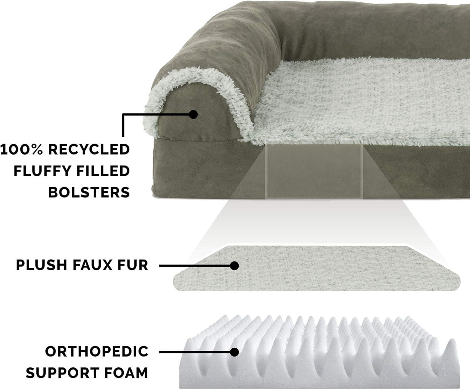 imageFurhaven Orthopedic Dog Bed for Large Dogs w Removable Bolsters ampamp Washable Cover For Dogs Up to 95 lbs Plush ampamp Velvet L Shaped Chaise Sable Brown JumboXLDark Sage