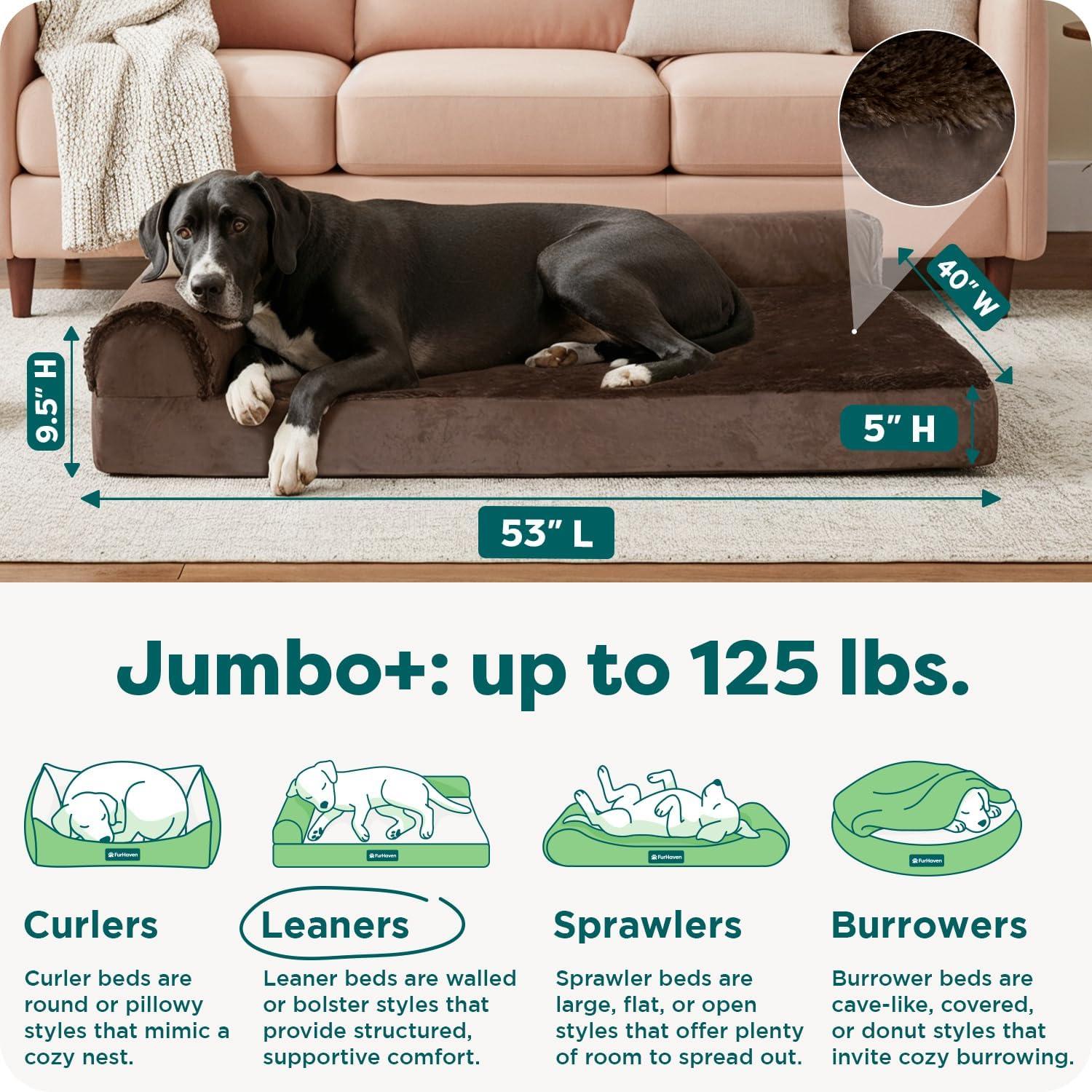 imageFurhaven Orthopedic Dog Bed for Large Dogs w Removable Bolsters ampamp Washable Cover For Dogs Up to 95 lbs Plush ampamp Velvet L Shaped Chaise Sable Brown JumboXLSable Brown