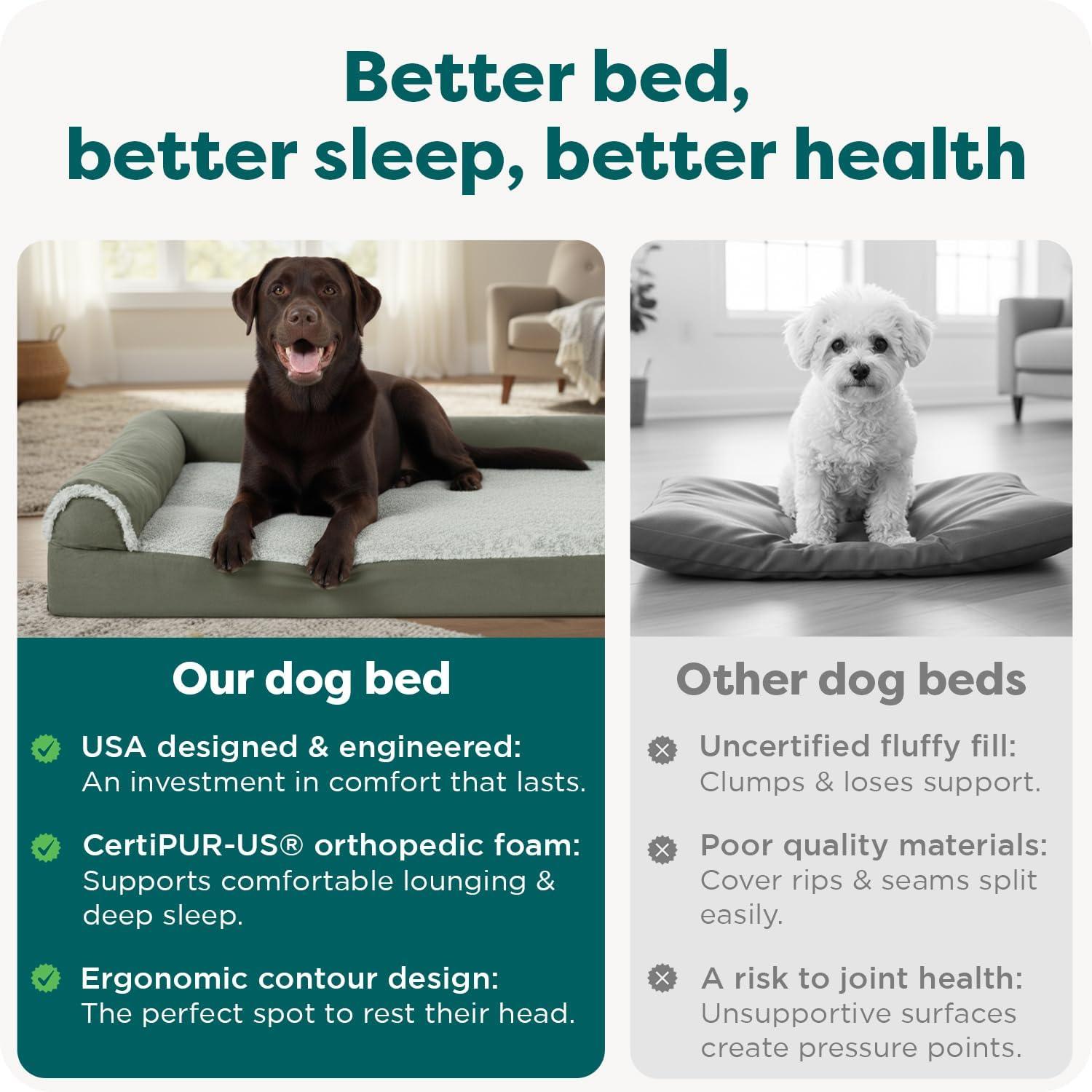 imageFurhaven Orthopedic Dog Bed for Large Dogs w Removable Bolsters ampamp Washable Cover For Dogs Up to 95 lbs Plush ampamp Velvet L Shaped Chaise Sable Brown JumboXLDark Sage