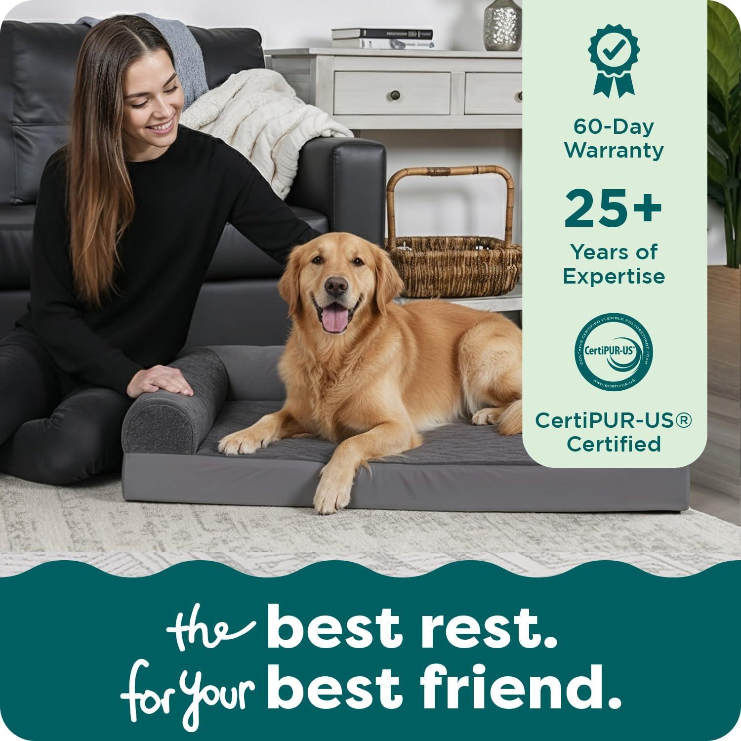 imageFurhaven Orthopedic Dog Bed for Large Dogs w Removable Bolsters ampamp Washable Cover For Dogs Up to 95 lbs Plush ampamp Velvet L Shaped Chaise Sable Brown JumboXLPlatinum Gray
