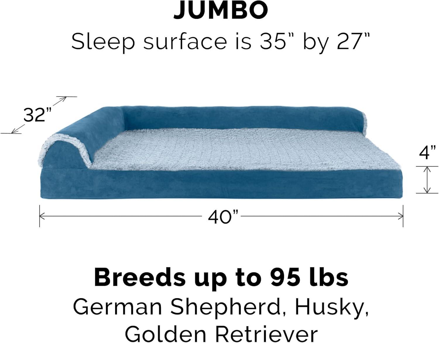 imageFurhaven Orthopedic Dog Bed for Large Dogs w Removable Bolsters ampamp Washable Cover For Dogs Up to 95 lbs Plush ampamp Velvet L Shaped Chaise Sable Brown JumboXLMarine Blue