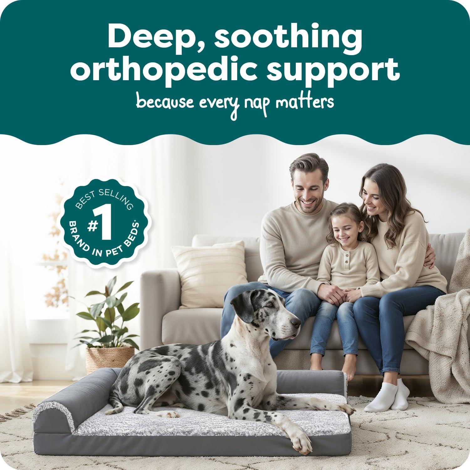 imageFurhaven Orthopedic Dog Bed for Large Dogs w Removable Bolsters ampamp Washable Cover For Dogs Up to 95 lbs Plush ampamp Velvet L Shaped Chaise Sable Brown JumboXLStone Gray