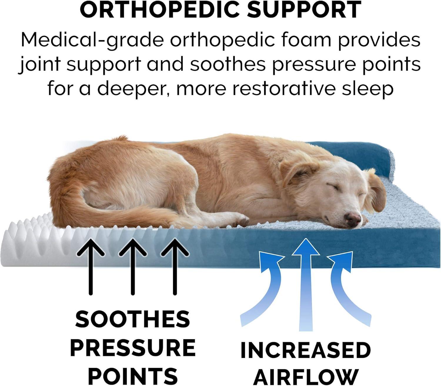 imageFurhaven Orthopedic Dog Bed for Large Dogs w Removable Bolsters ampamp Washable Cover For Dogs Up to 95 lbs Plush ampamp Velvet L Shaped Chaise Sable Brown JumboXLMarine Blue