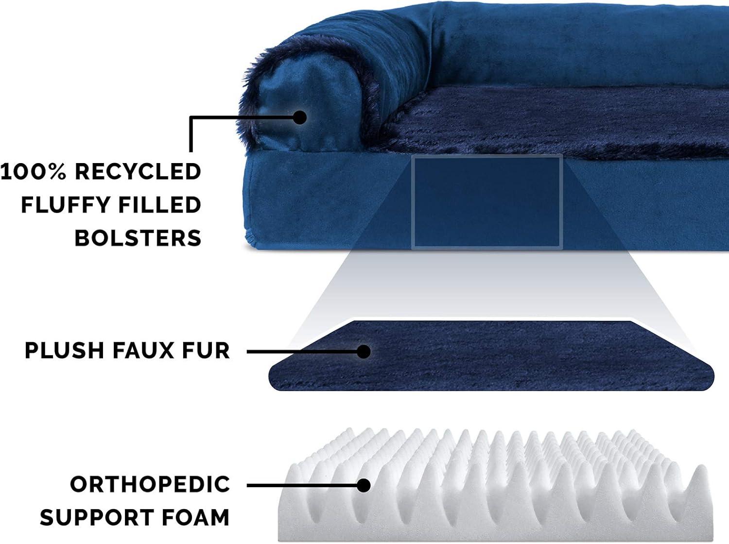 imageFurhaven Orthopedic Dog Bed for Large Dogs w Removable Bolsters ampamp Washable Cover For Dogs Up to 95 lbs Plush ampamp Velvet L Shaped Chaise Sable Brown JumboXLDeep Sapphire
