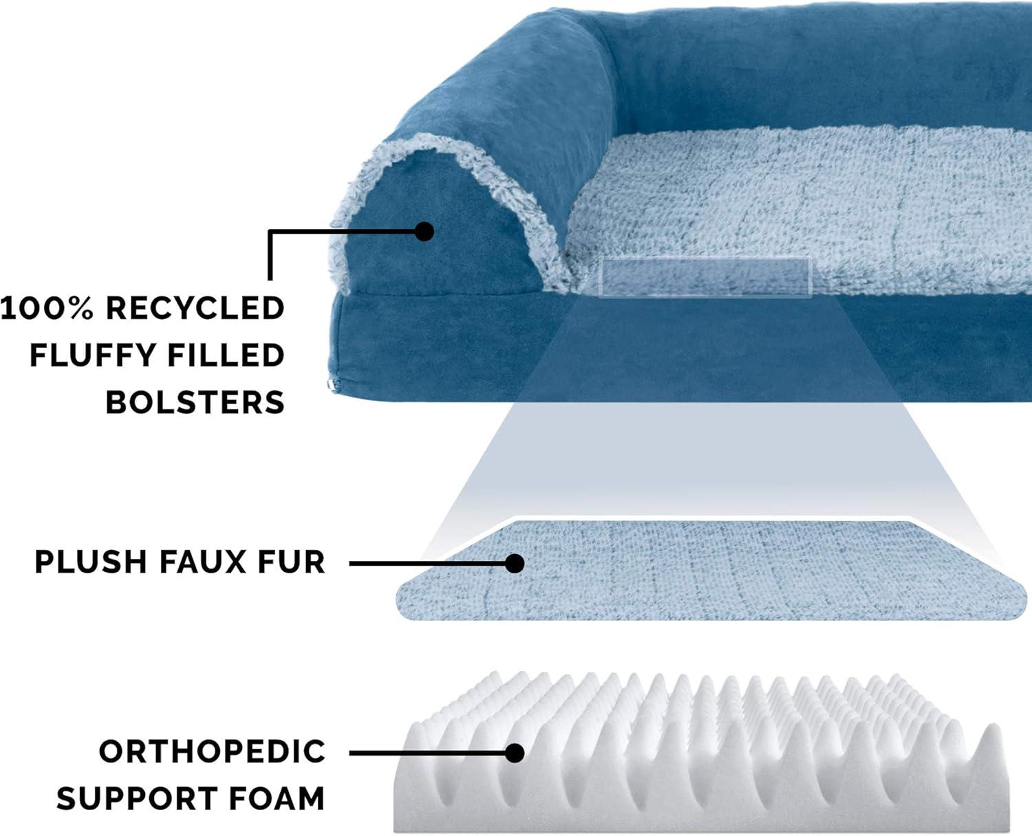 imageFurhaven Orthopedic Dog Bed for Large Dogs w Removable Bolsters ampamp Washable Cover For Dogs Up to 95 lbs Plush ampamp Velvet L Shaped Chaise Sable Brown JumboXLMarine Blue
