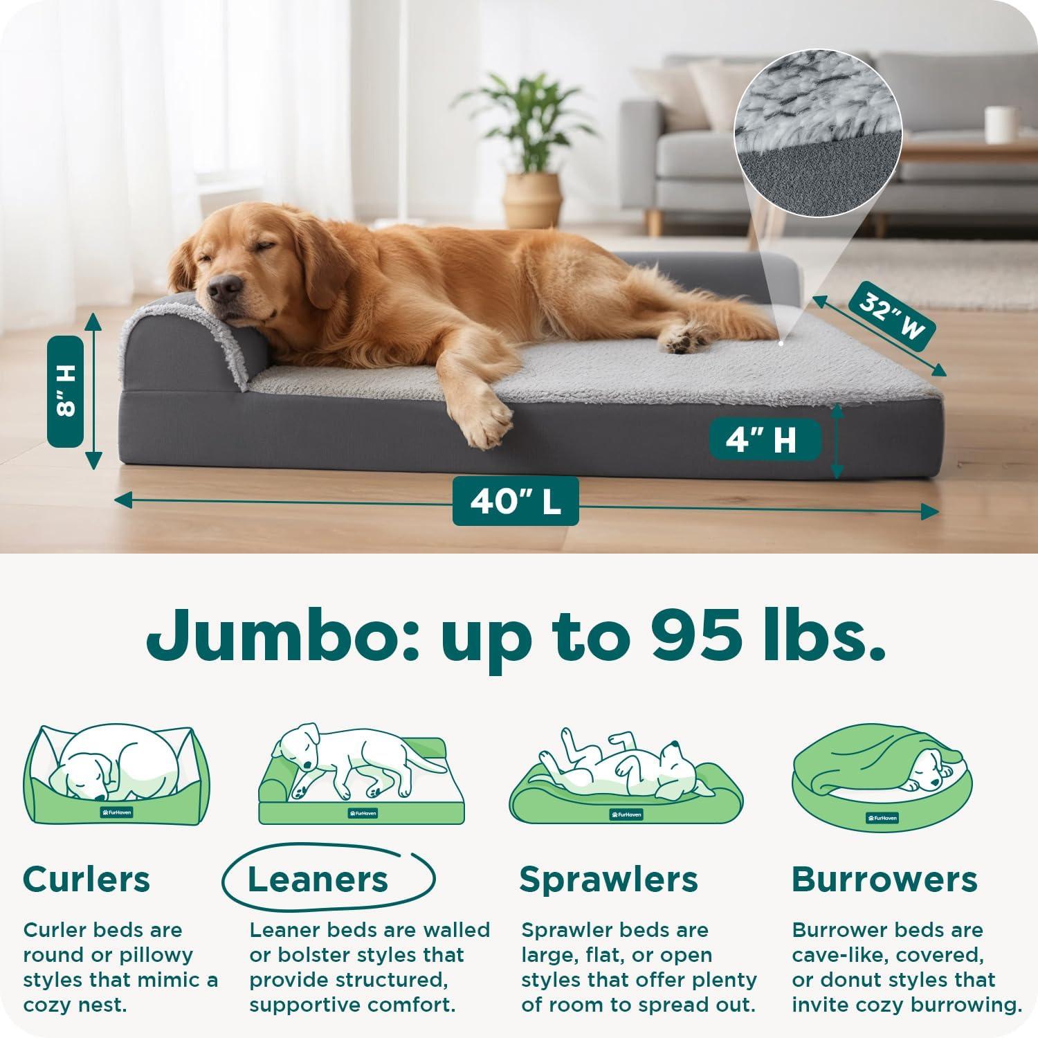 imageFurhaven Orthopedic Dog Bed for Large Dogs w Removable Bolsters ampamp Washable Cover For Dogs Up to 95 lbs Plush ampamp Velvet L Shaped Chaise Sable Brown JumboXLStone Gray