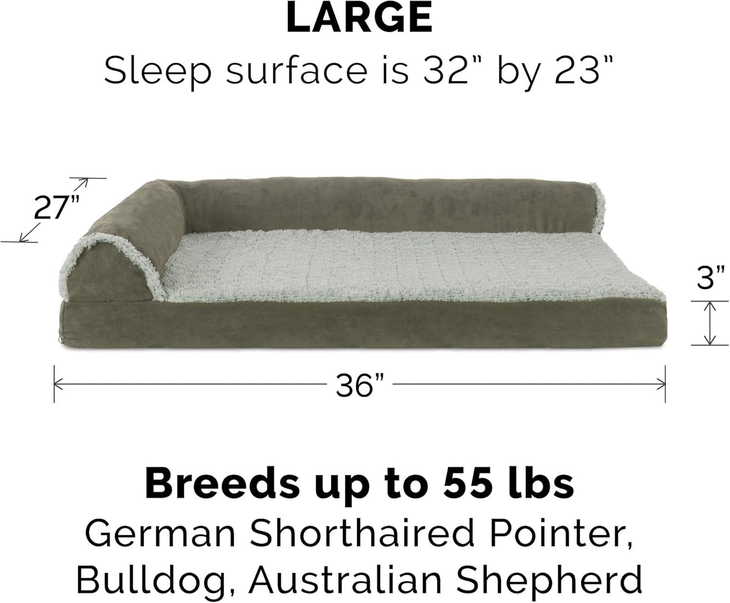 imageFurhaven Orthopedic Dog Bed for Large Dogs w Removable Bolsters ampamp Washable Cover For Dogs Up to 95 lbs Plush ampamp Velvet L Shaped Chaise Sable Brown JumboXLDark Sage