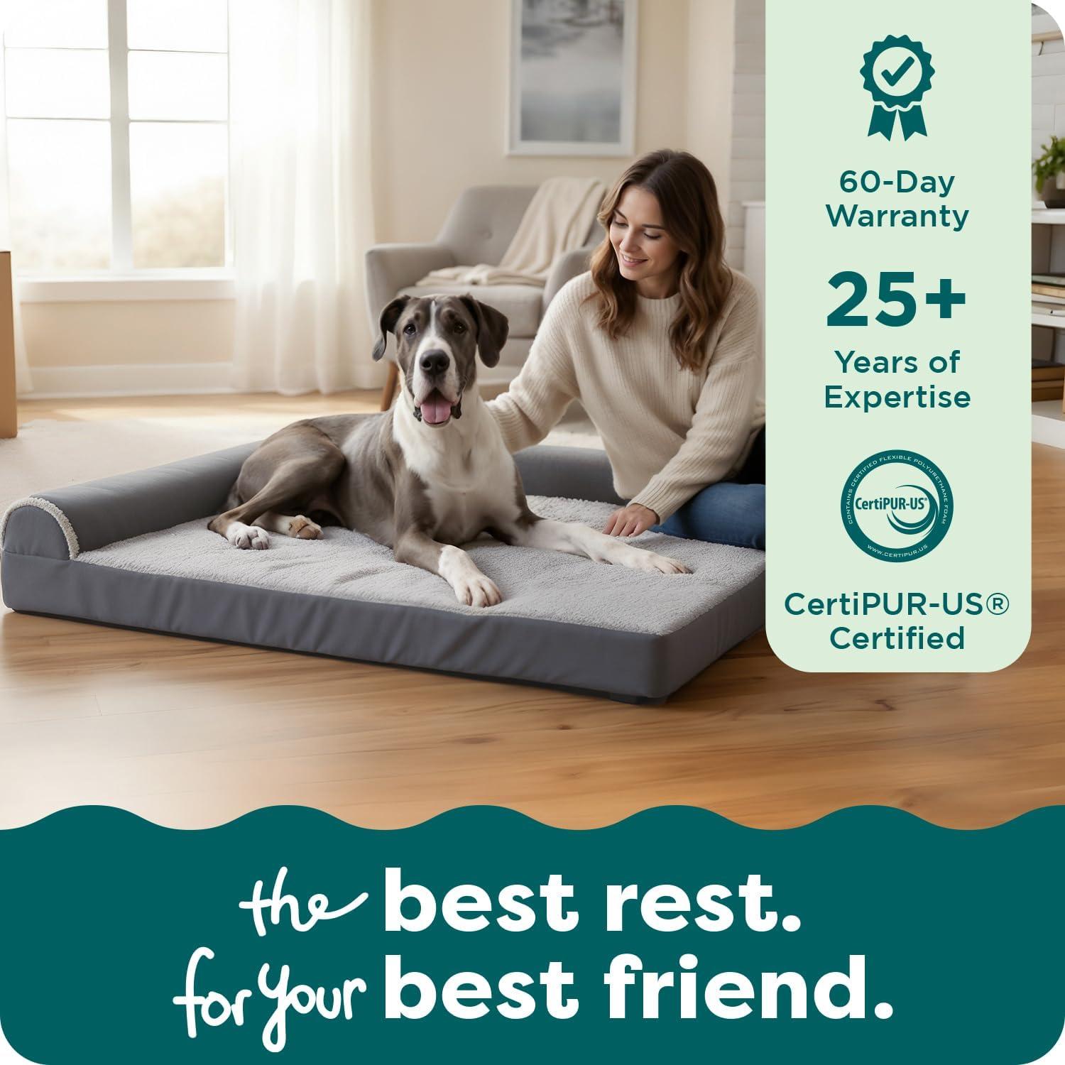imageFurhaven Orthopedic Dog Bed for Large Dogs w Removable Bolsters ampamp Washable Cover For Dogs Up to 95 lbs Plush ampamp Velvet L Shaped Chaise Sable Brown JumboXLSable Brown