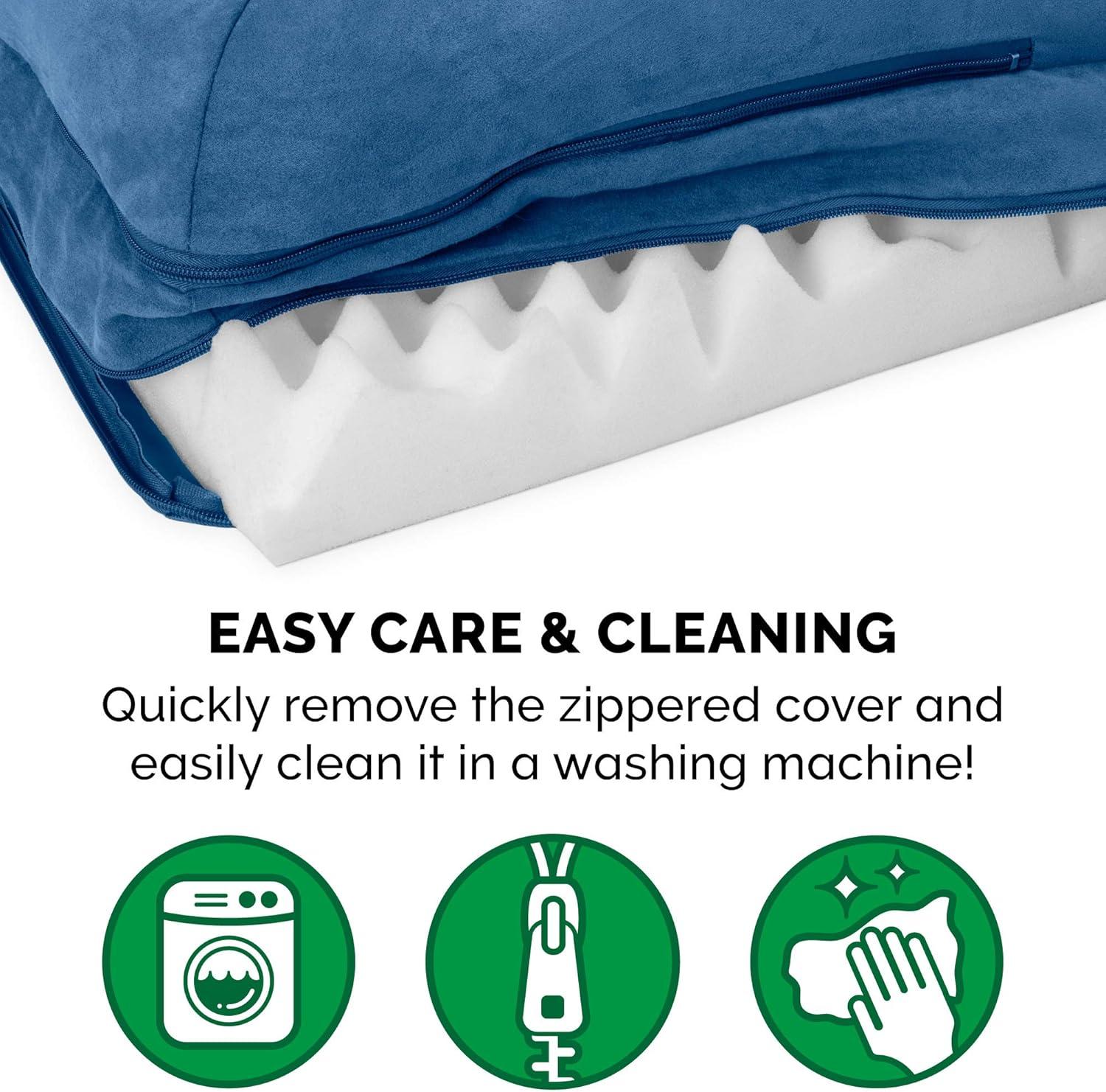 imageFurhaven Orthopedic Dog Bed for Large Dogs w Removable Bolsters ampamp Washable Cover For Dogs Up to 95 lbs Plush ampamp Velvet L Shaped Chaise Sable Brown JumboXLMarine Blue