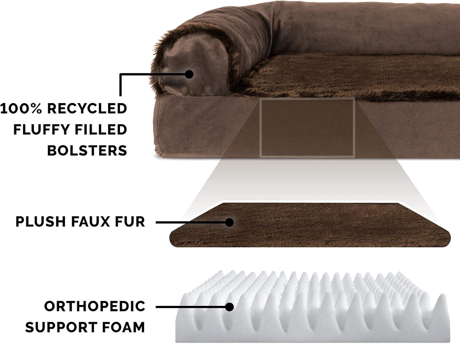 imageFurhaven Orthopedic Dog Bed for Large Dogs w Removable Bolsters ampamp Washable Cover For Dogs Up to 95 lbs Plush ampamp Velvet L Shaped Chaise Sable Brown JumboXLSable Brown