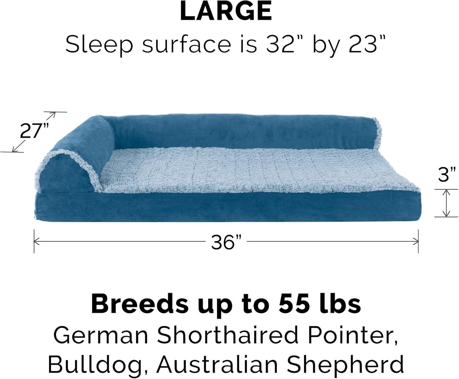 imageFurhaven Orthopedic Dog Bed for Large Dogs w Removable Bolsters ampamp Washable Cover For Dogs Up to 95 lbs Plush ampamp Velvet L Shaped Chaise Sable Brown JumboXLMarine Blue