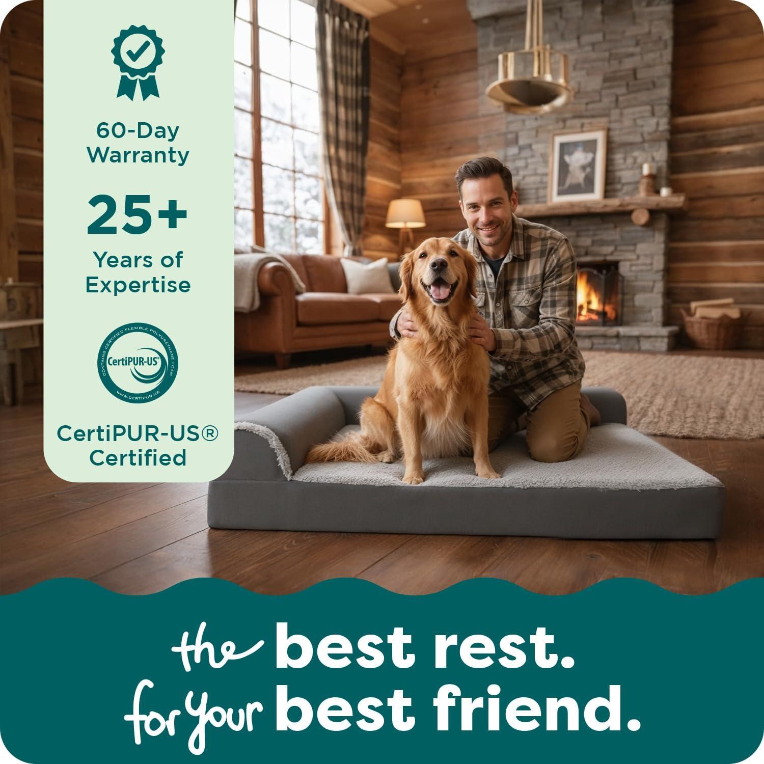 imageFurhaven Orthopedic Dog Bed for Large Dogs w Removable Bolsters ampamp Washable Cover For Dogs Up to 95 lbs Plush ampamp Velvet L Shaped Chaise Sable Brown JumboXLEspresso