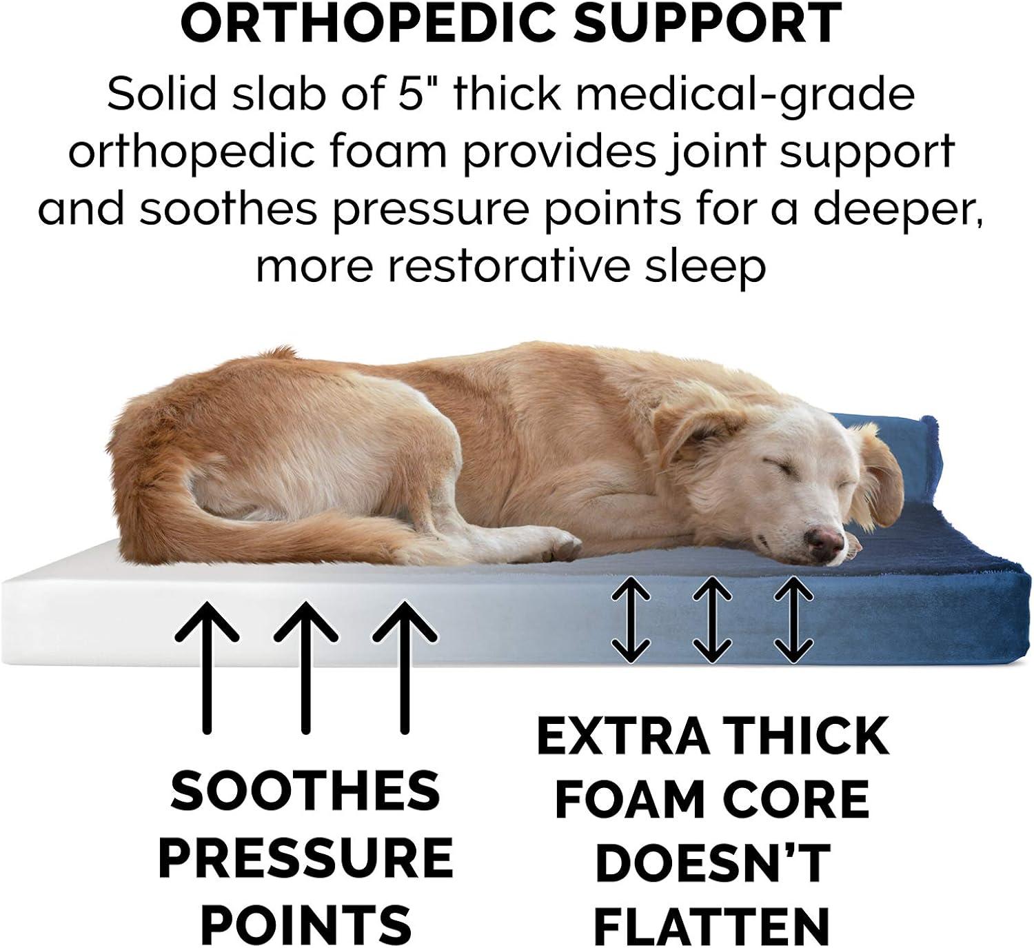 imageFurhaven Orthopedic Dog Bed for Large Dogs w Removable Bolsters ampamp Washable Cover For Dogs Up to 95 lbs Plush ampamp Velvet L Shaped Chaise Sable Brown JumboXLDeep Sapphire