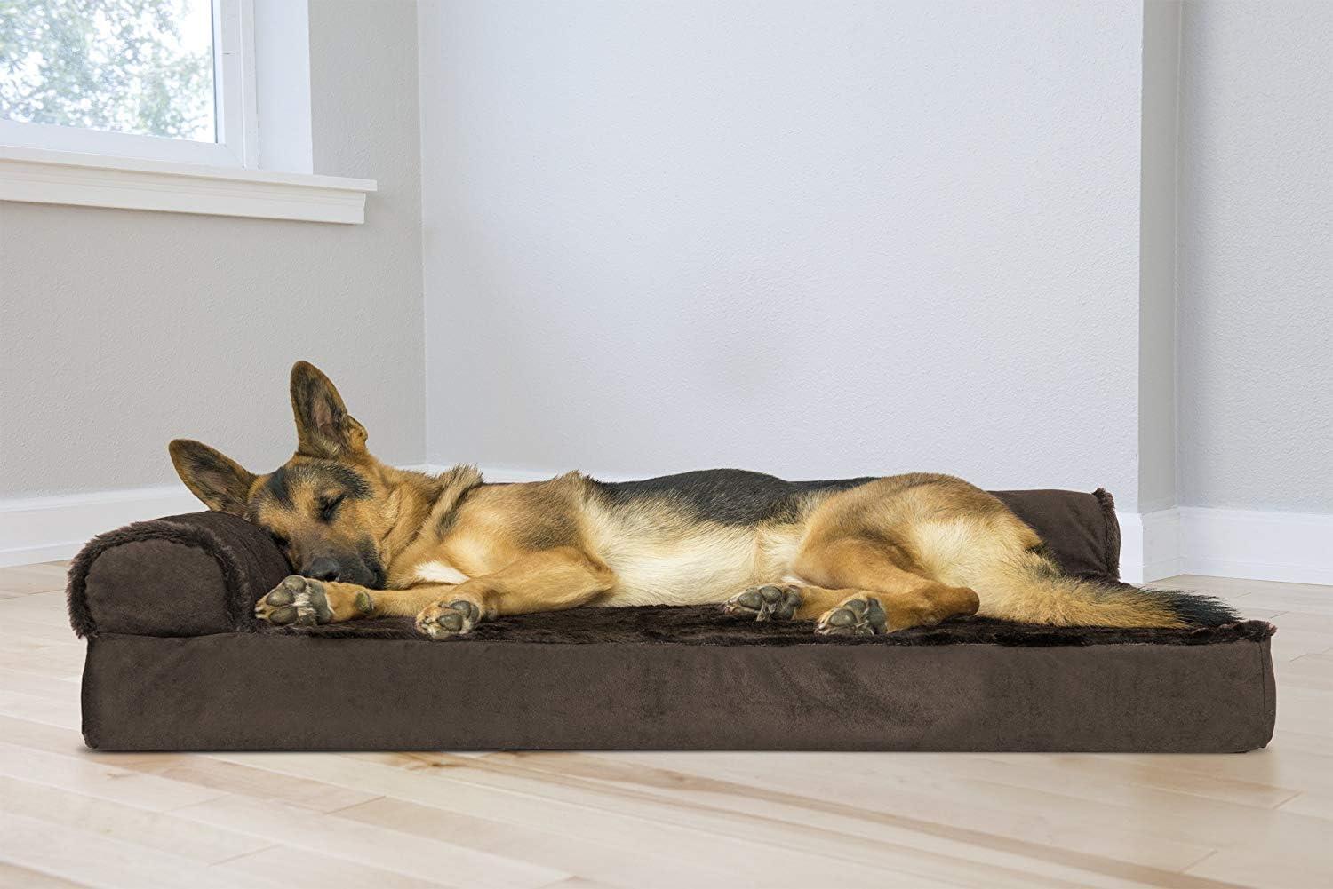 imageFurhaven Orthopedic Dog Bed for Large Dogs w Removable Bolsters ampamp Washable Cover For Dogs Up to 95 lbs Plush ampamp Velvet L Shaped Chaise Sable Brown JumboXLSable Brown