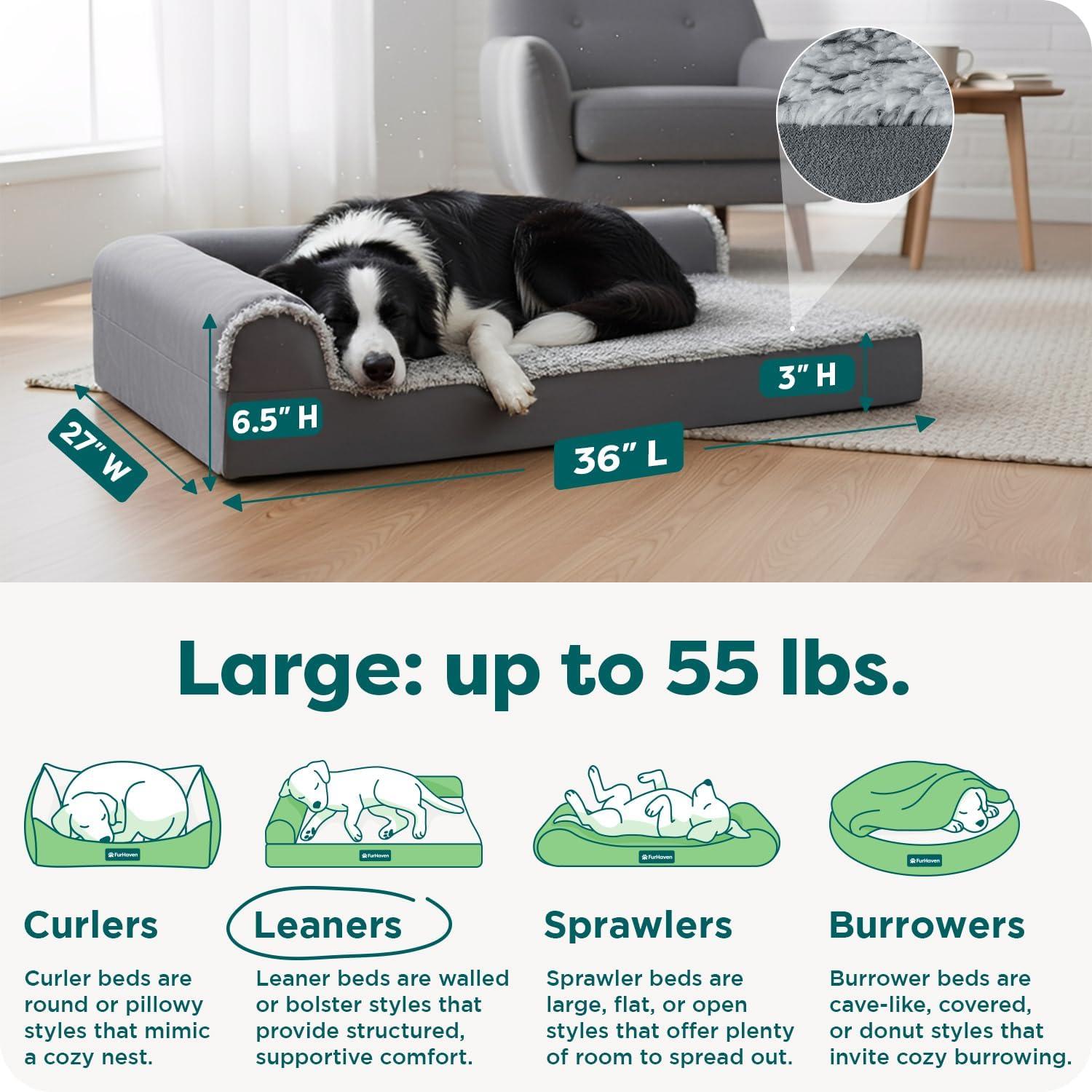 imageFurhaven Orthopedic Dog Bed for Large Dogs w Removable Bolsters ampamp Washable Cover For Dogs Up to 95 lbs Plush ampamp Velvet L Shaped Chaise Sable Brown JumboXLStone Gray