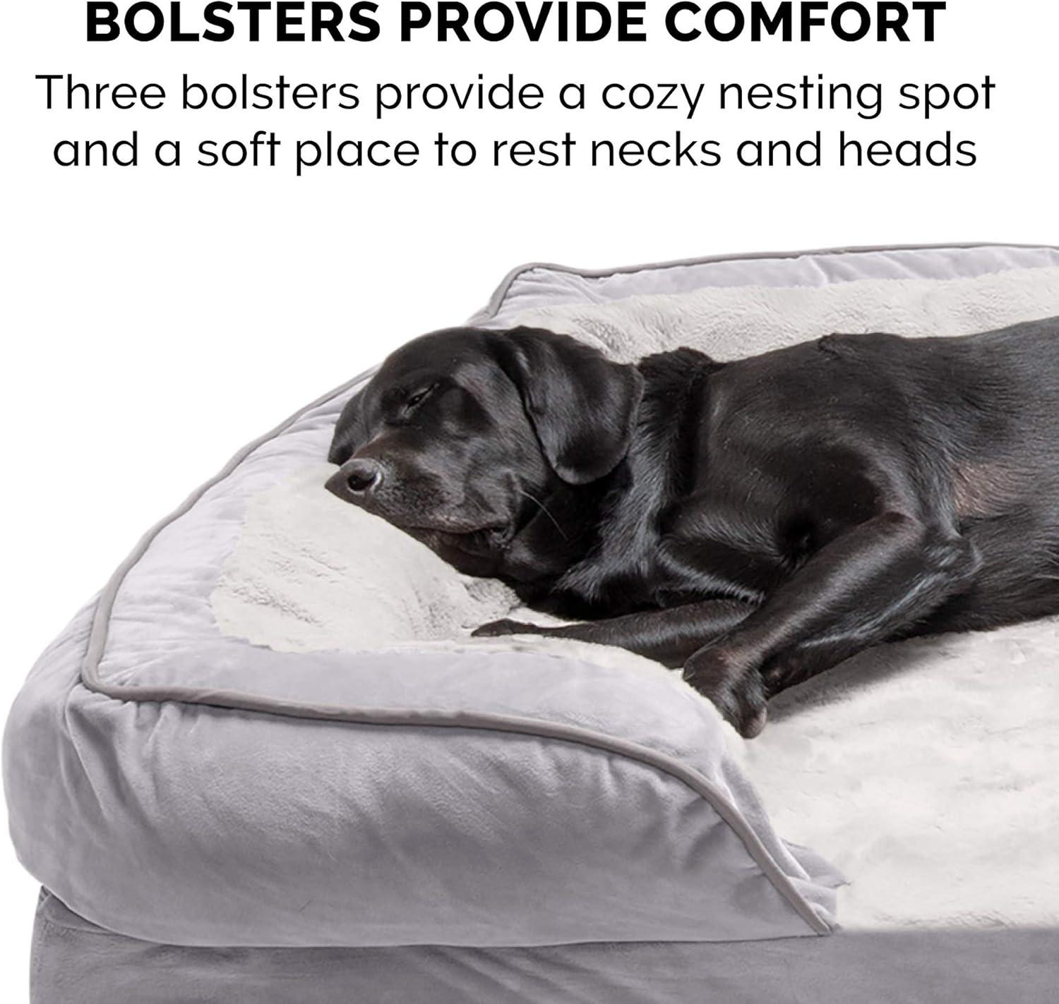 imageFurhaven Orthopedic Dog Bed for Large Dogs w Removable Bolsters ampamp Washable Cover For Dogs Up to 95 lbs Plush ampamp Velvet Waves Perfect Comfort Sofa Granite Gray JumboXL