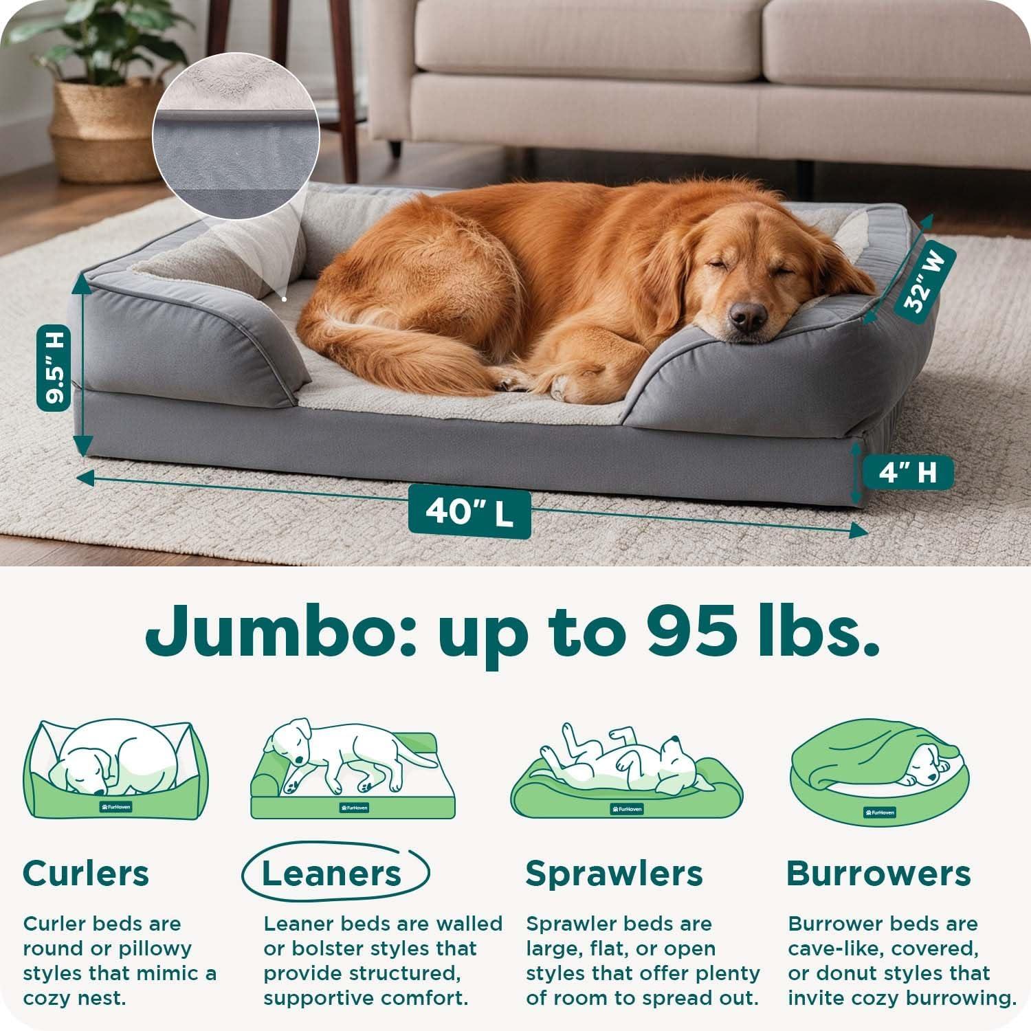 imageFurhaven Orthopedic Dog Bed for Large Dogs w Removable Bolsters ampamp Washable Cover For Dogs Up to 95 lbs Plush ampamp Velvet Waves Perfect Comfort Sofa Granite Gray JumboXL