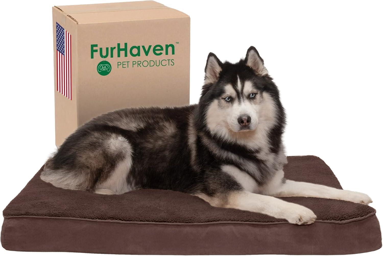 imageFurhaven Orthopedic Dog Bed for Large Dogs w Removable Washable Cover For Dogs Up to 95 lbs Ultra Plush Faux Fur ampamp Suede Mattress Gray JumboXLEspresso