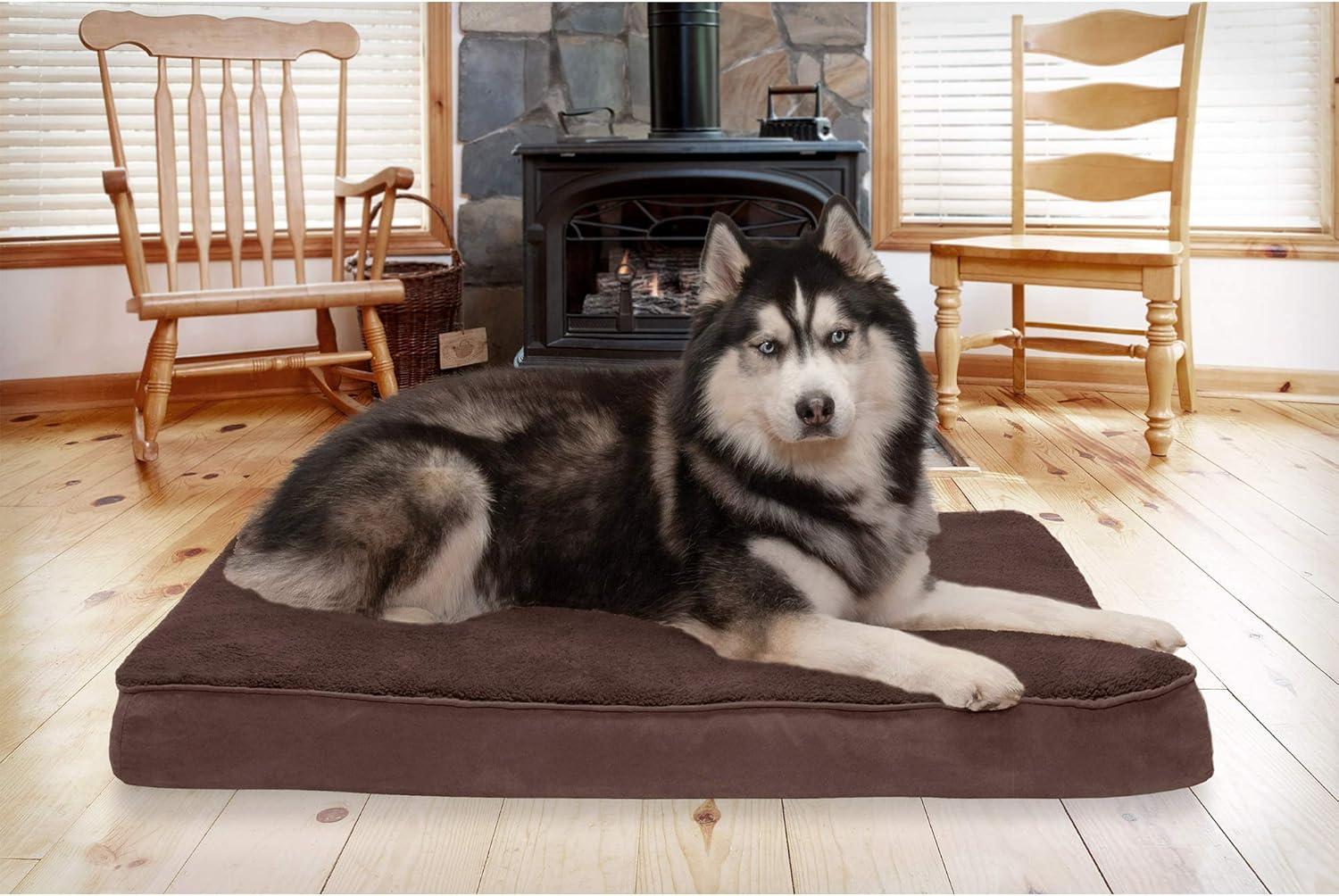 imageFurhaven Orthopedic Dog Bed for Large Dogs w Removable Washable Cover For Dogs Up to 95 lbs Ultra Plush Faux Fur ampamp Suede Mattress Gray JumboXLEspresso