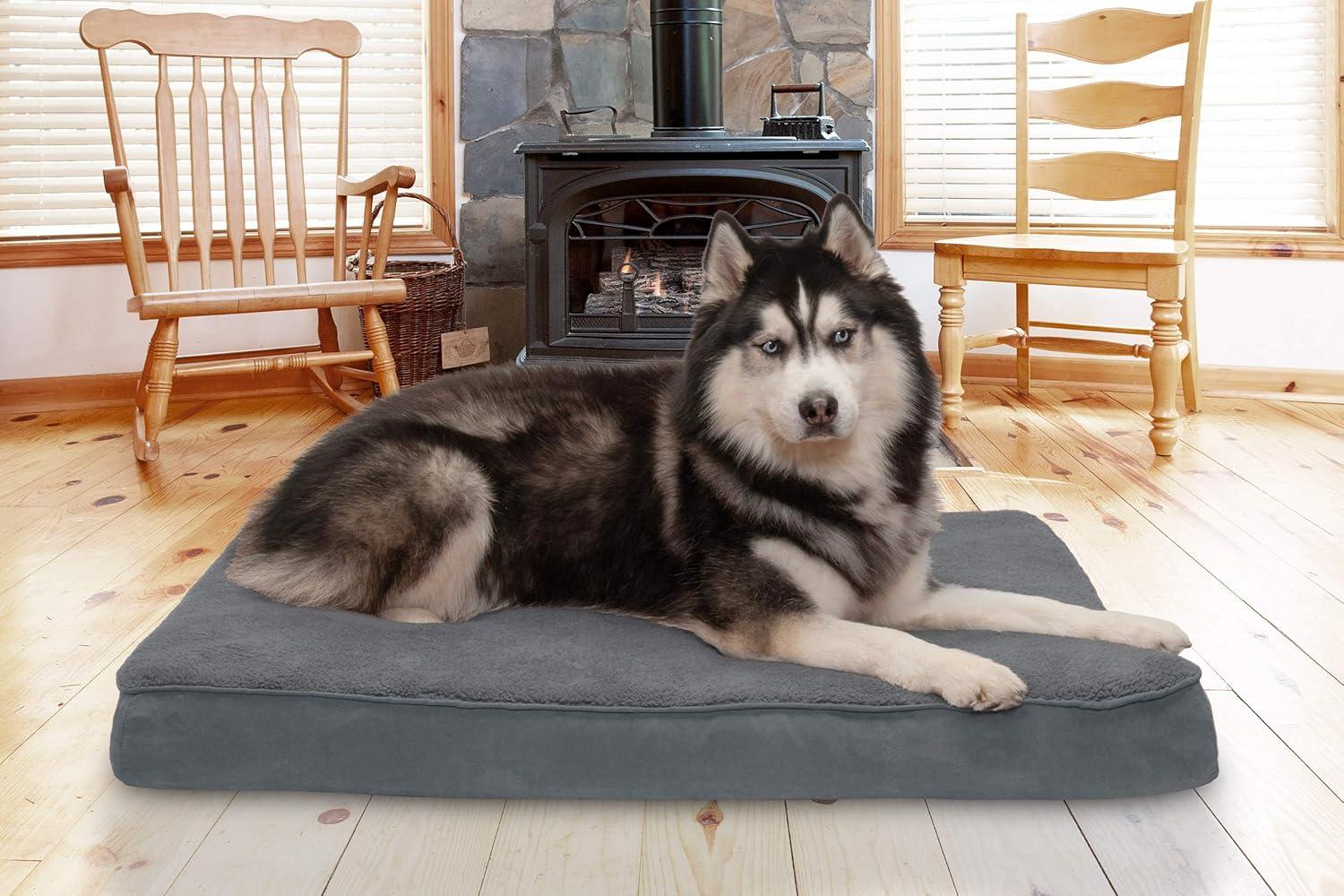 imageFurhaven Orthopedic Dog Bed for Large Dogs w Removable Washable Cover For Dogs Up to 95 lbs Ultra Plush Faux Fur ampamp Suede Mattress Gray JumboXLGray