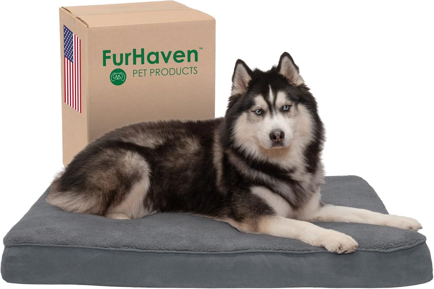 imageFurhaven Orthopedic Dog Bed for Large Dogs w Removable Washable Cover For Dogs Up to 95 lbs Ultra Plush Faux Fur ampamp Suede Mattress Gray JumboXLGray