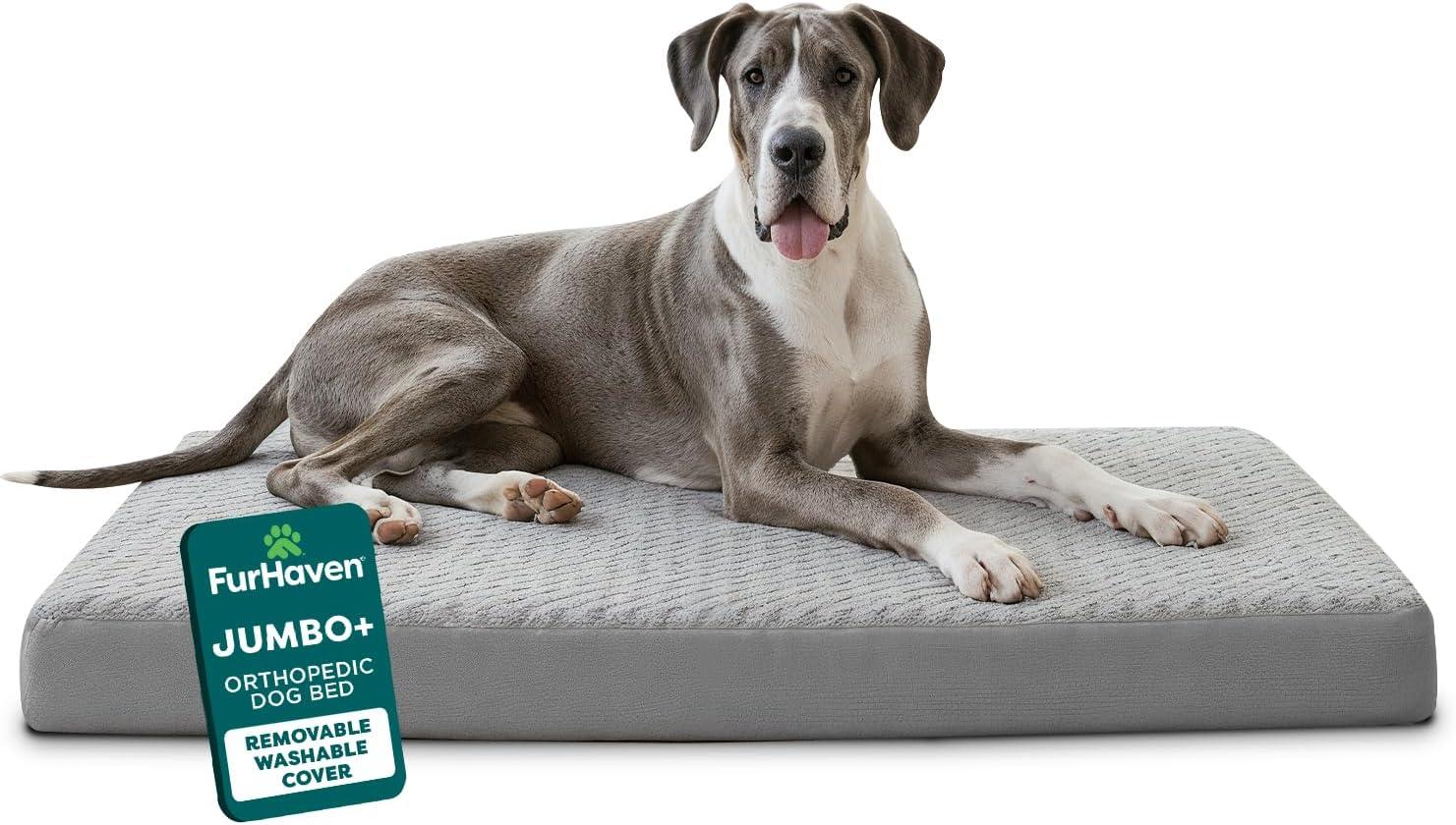 imageFurhaven Orthopedic Dog Bed for Large Dogs w Removable Washable Cover For Dogs Up to 95 lbs Ultra Plush Faux Fur ampamp Suede Mattress Gray JumboXLGray