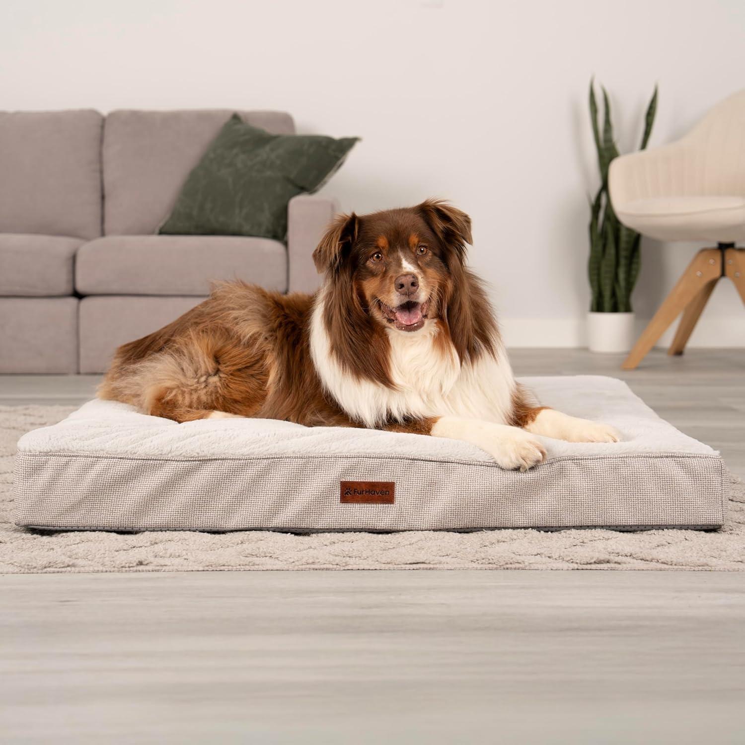 imageFurhaven Orthopedic Dog Bed for Large Dogs w Removable Washable Cover For Dogs Up to 95 lbs Ultra Plush Faux Fur ampamp Suede Mattress Gray JumboXLLight Gray