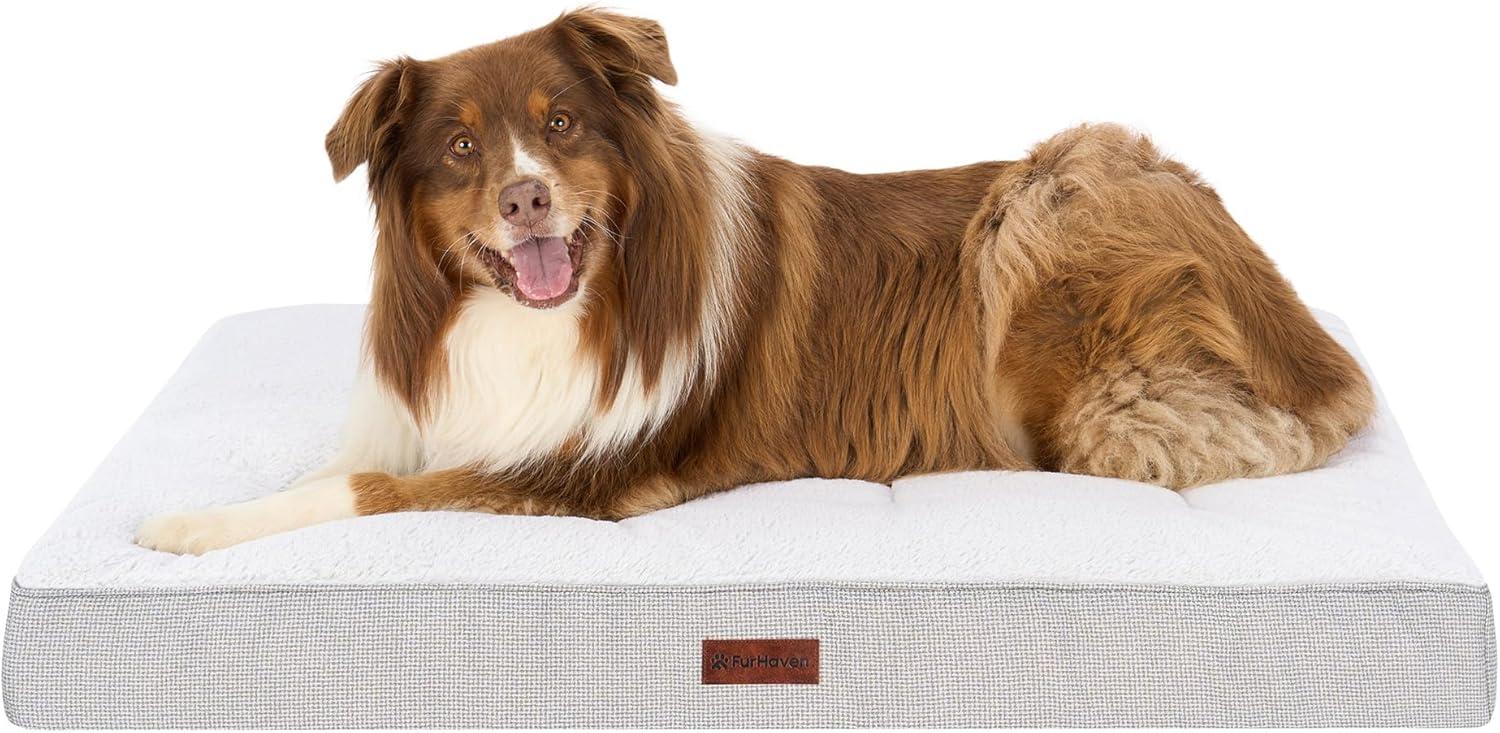 imageFurhaven Orthopedic Dog Bed for Large Dogs w Removable Washable Cover For Dogs Up to 95 lbs Ultra Plush Faux Fur ampamp Suede Mattress Gray JumboXLLight Gray