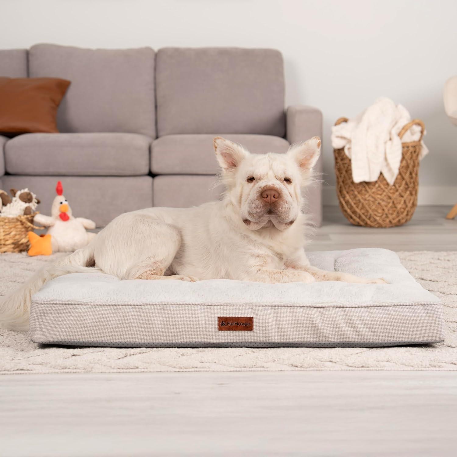 imageFurhaven Orthopedic Dog Bed for Large Dogs w Removable Washable Cover For Dogs Up to 95 lbs Ultra Plush Faux Fur ampamp Suede Mattress Gray JumboXLLight Gray