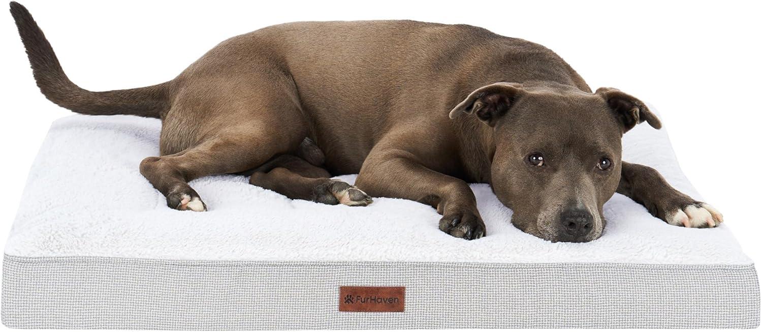 imageFurhaven Orthopedic Dog Bed for Large Dogs w Removable Washable Cover For Dogs Up to 95 lbs Ultra Plush Faux Fur ampamp Suede Mattress Gray JumboXLLight Gray