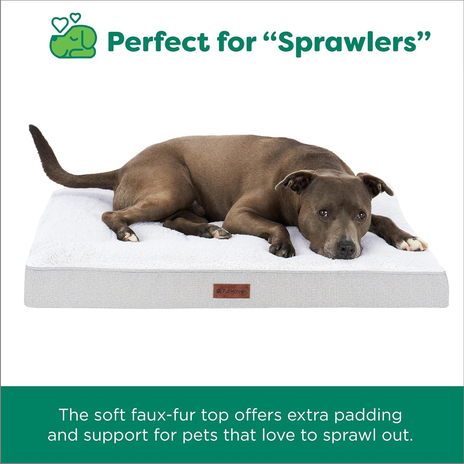 imageFurhaven Orthopedic Dog Bed for Large Dogs w Removable Washable Cover For Dogs Up to 95 lbs Ultra Plush Faux Fur ampamp Suede Mattress Gray JumboXLLight Gray