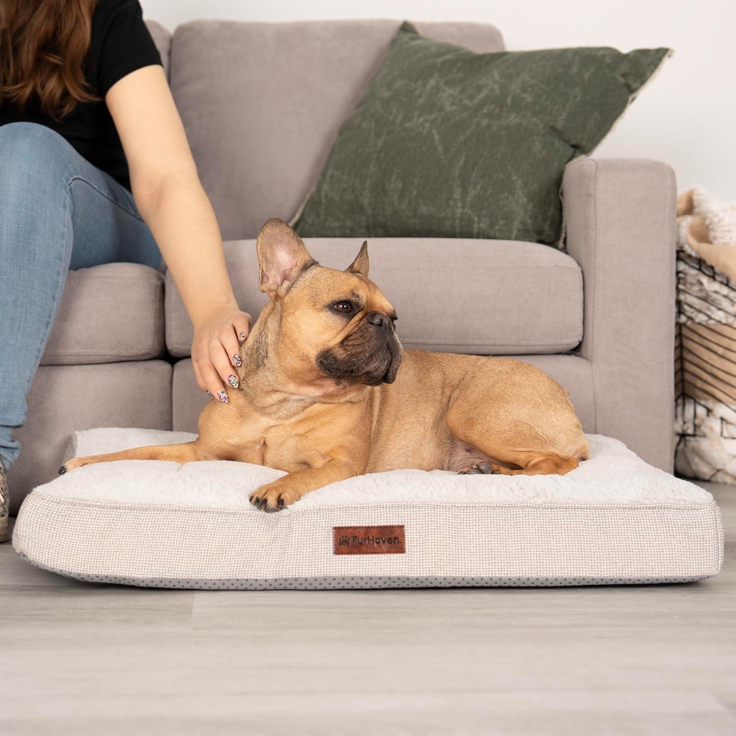 imageFurhaven Orthopedic Dog Bed for Large Dogs w Removable Washable Cover For Dogs Up to 95 lbs Ultra Plush Faux Fur ampamp Suede Mattress Gray JumboXLLight Gray