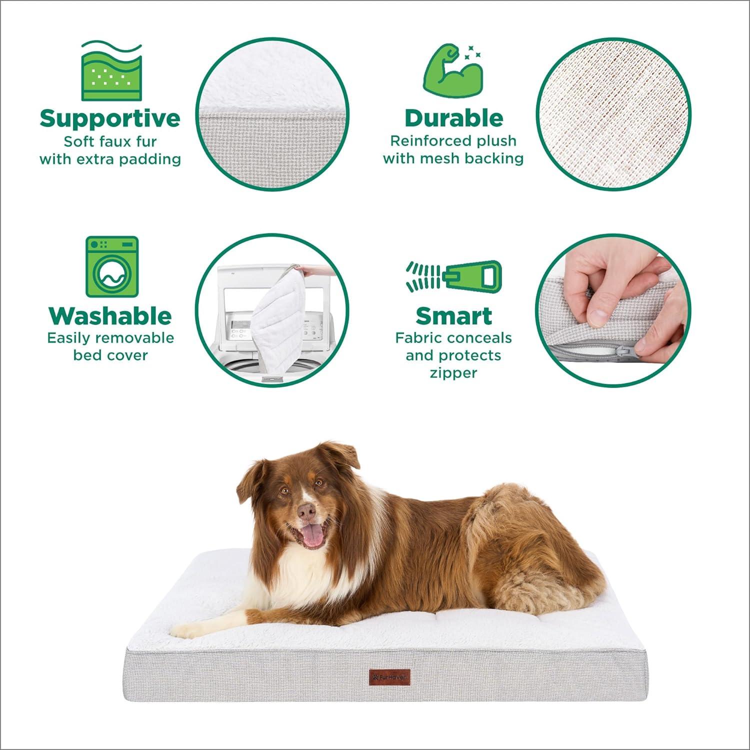 imageFurhaven Orthopedic Dog Bed for Large Dogs w Removable Washable Cover For Dogs Up to 95 lbs Ultra Plush Faux Fur ampamp Suede Mattress Gray JumboXLLight Gray