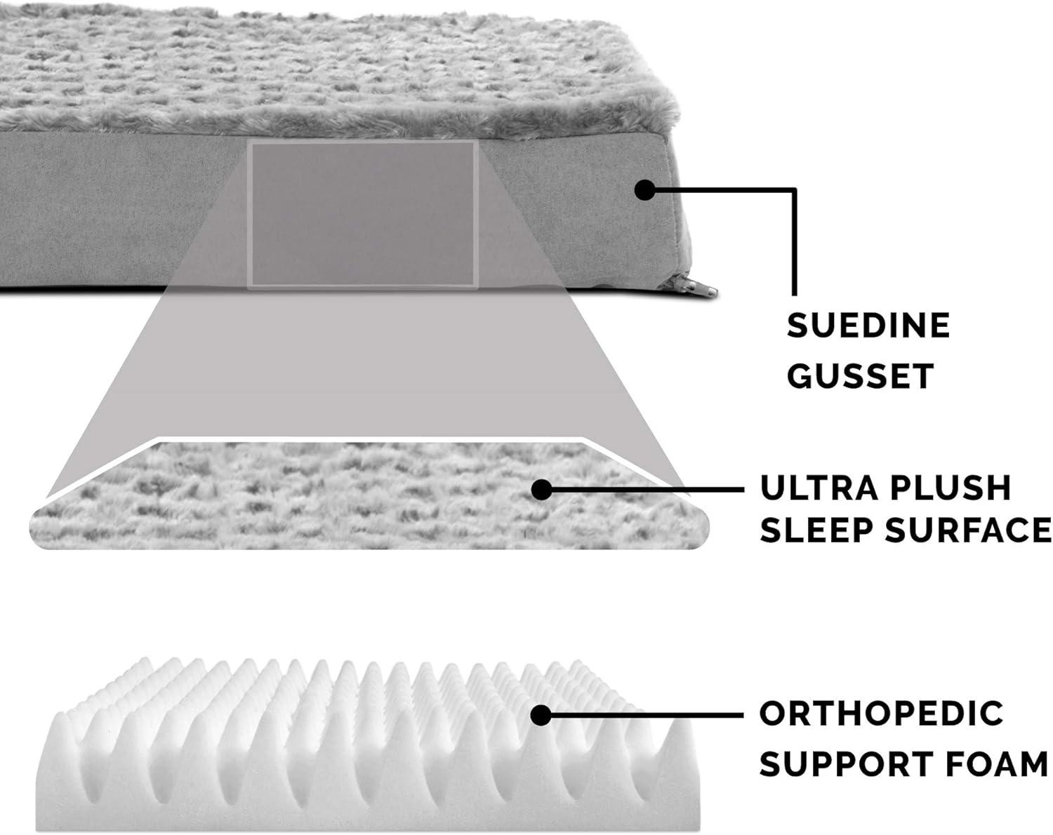 imageFurhaven Orthopedic Dog Bed for Large Dogs w Removable Washable Cover For Dogs Up to 95 lbs Ultra Plush Faux Fur ampamp Suede Mattress Gray JumboXLMinky Gray