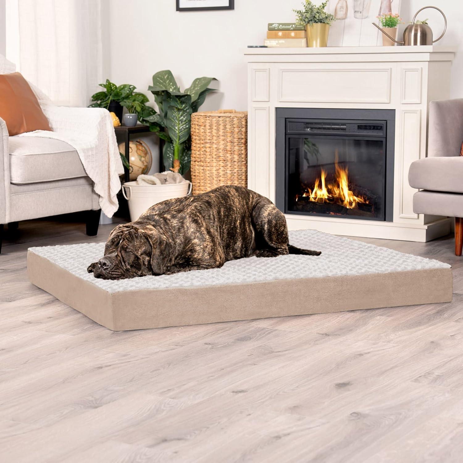 imageFurhaven Orthopedic Dog Bed for Large Dogs w Removable Washable Cover For Dogs Up to 95 lbs Ultra Plush Faux Fur ampamp Suede Mattress Gray JumboXLMinky Cream