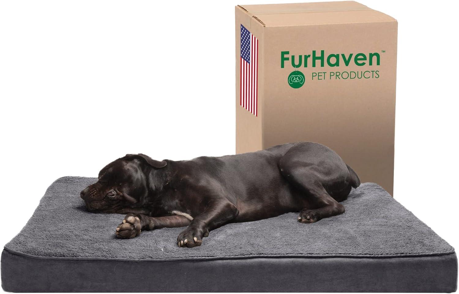 imageFurhaven Orthopedic Dog Bed for Large Dogs w Removable Washable Cover For Dogs Up to 95 lbs Ultra Plush Faux Fur ampamp Suede Mattress Gray JumboXLMinky Gray